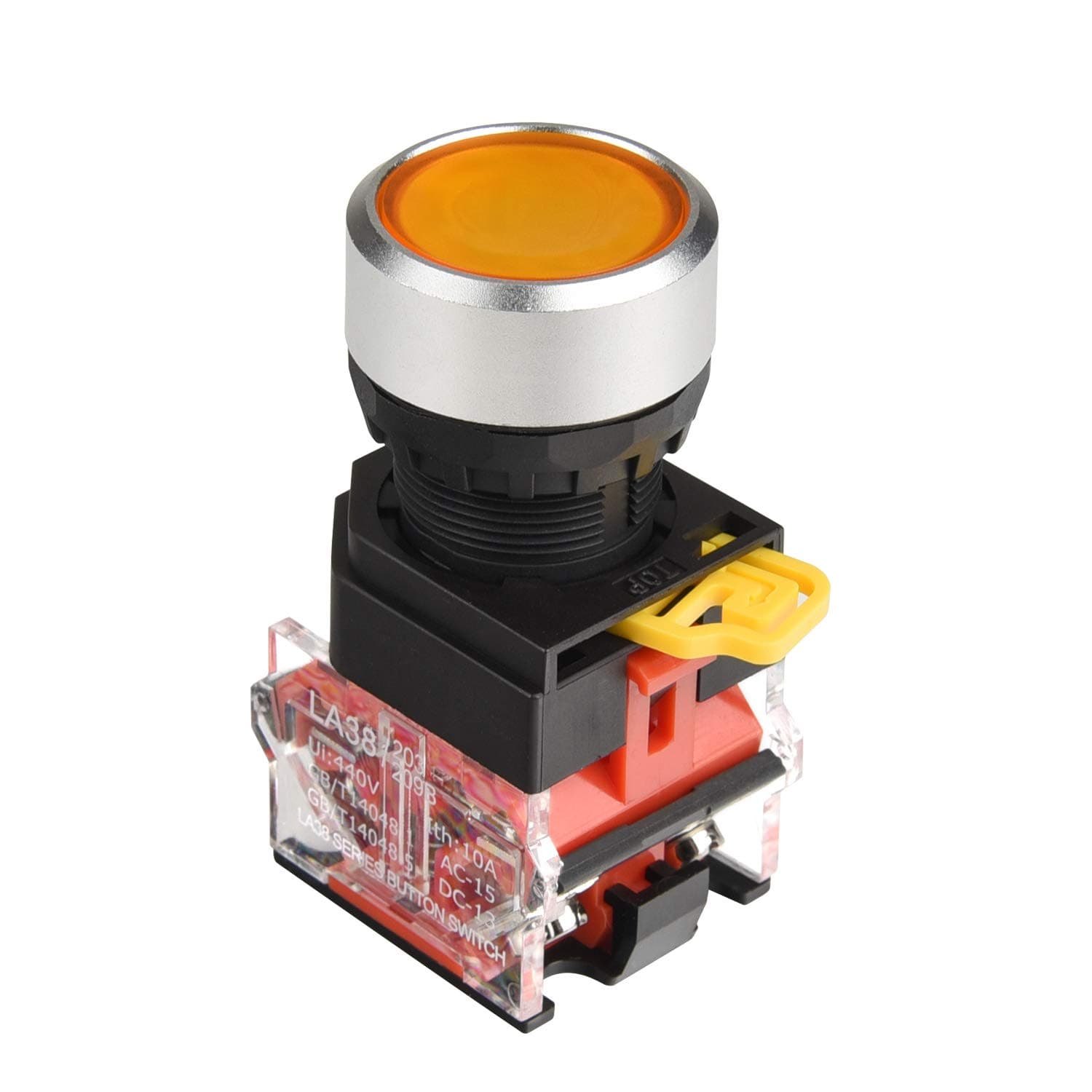 APIELE 22MM Momentary Push Button Switch 1NO 1NC Metal Head LA36A-11BN-Y (Yellow)