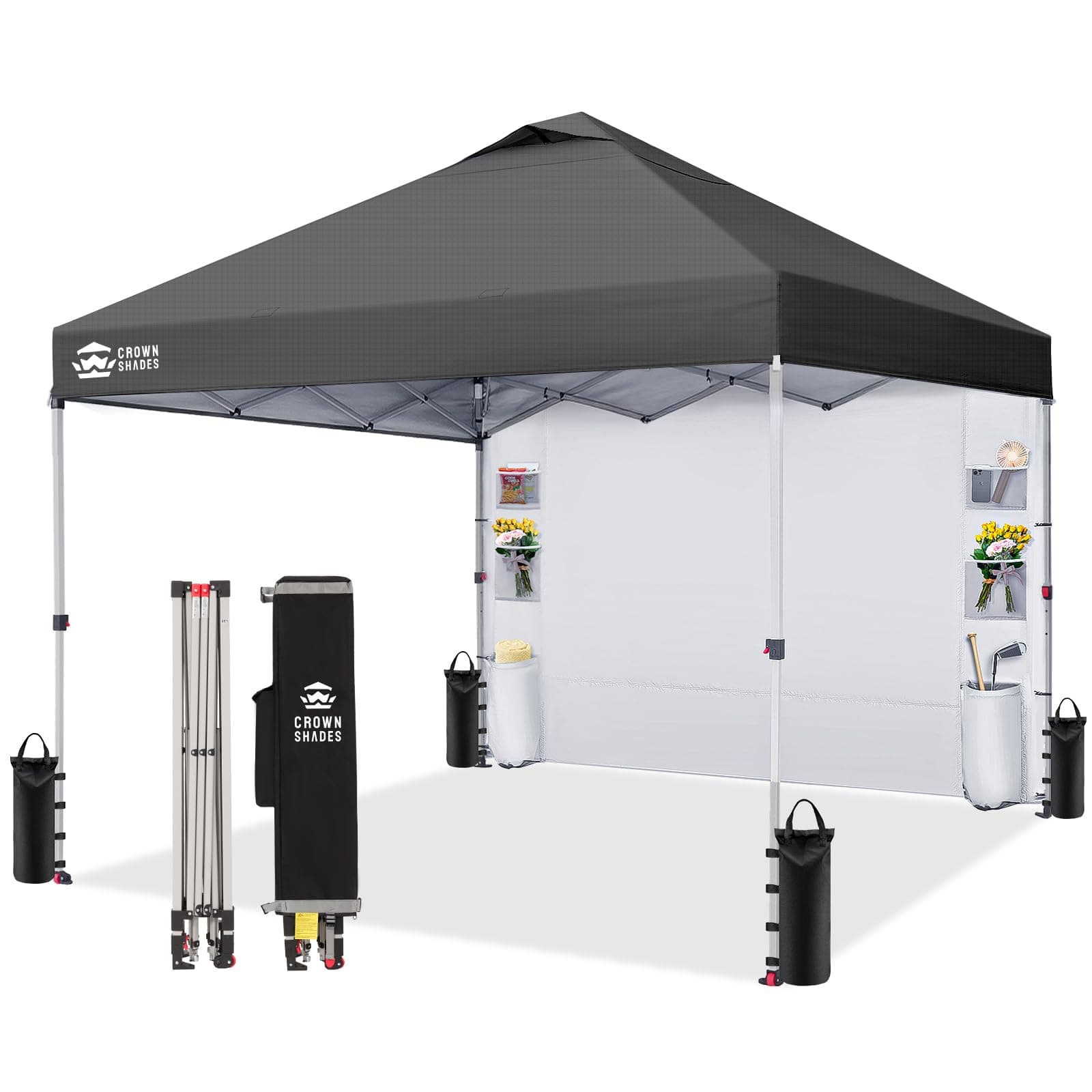 CROWN SHADES Canopy Tent 10x10 Pop Up Canopy with Side Pockets, Grid Grey