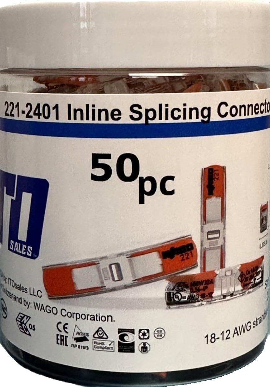 WAGO 221-2401 Wire Connectors with Lever Nuts | Inline Splice Connector with Lever | Transparent Housing | White Cover | 2 Thin Conductor with Lever (Pack of 50)
