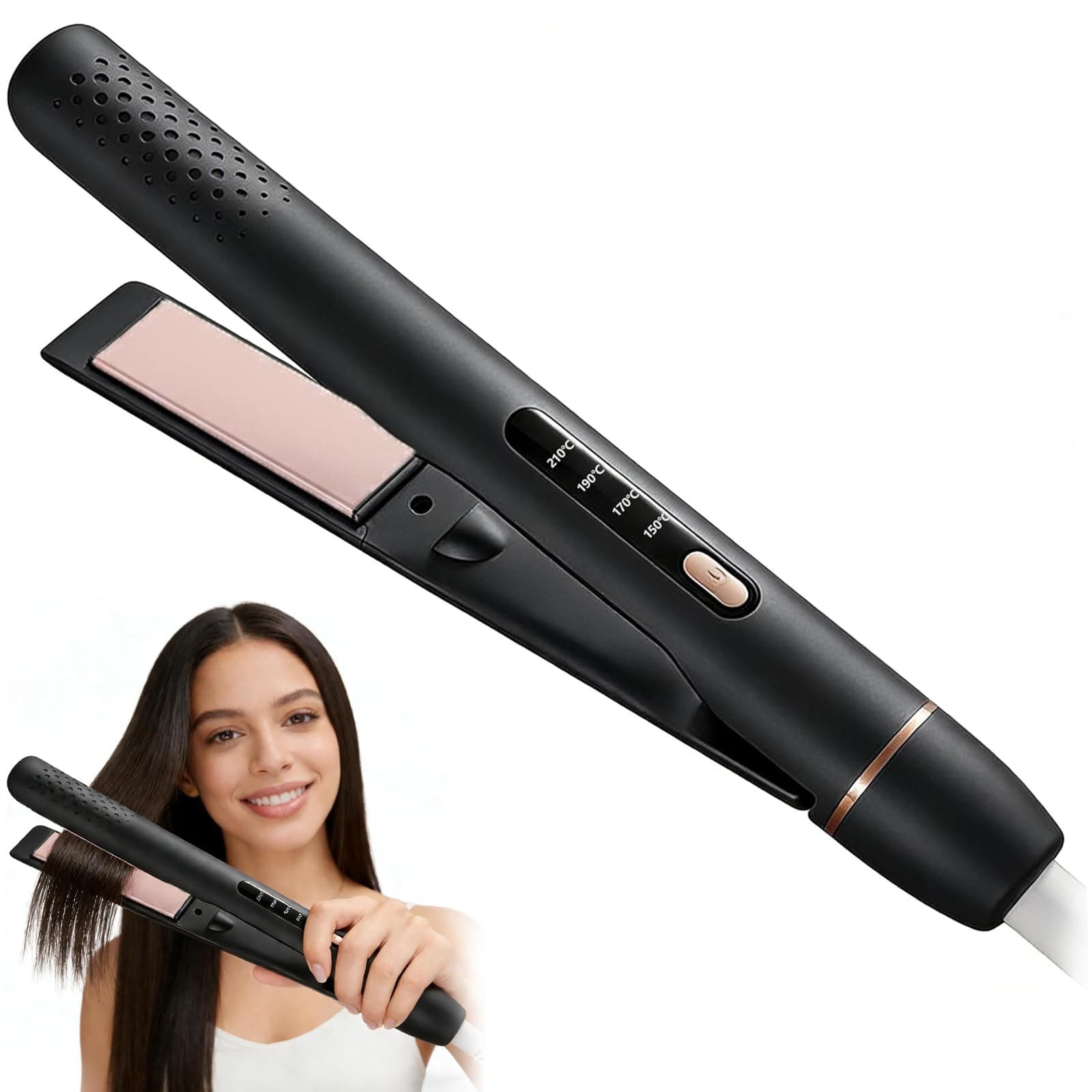 Professional Hair Straightener with Fast 15s Heating, 1 Inch Ceramic Flat Iron, Extra-Long Plates for Smooth Styling, Advanced Heat Technology, Black