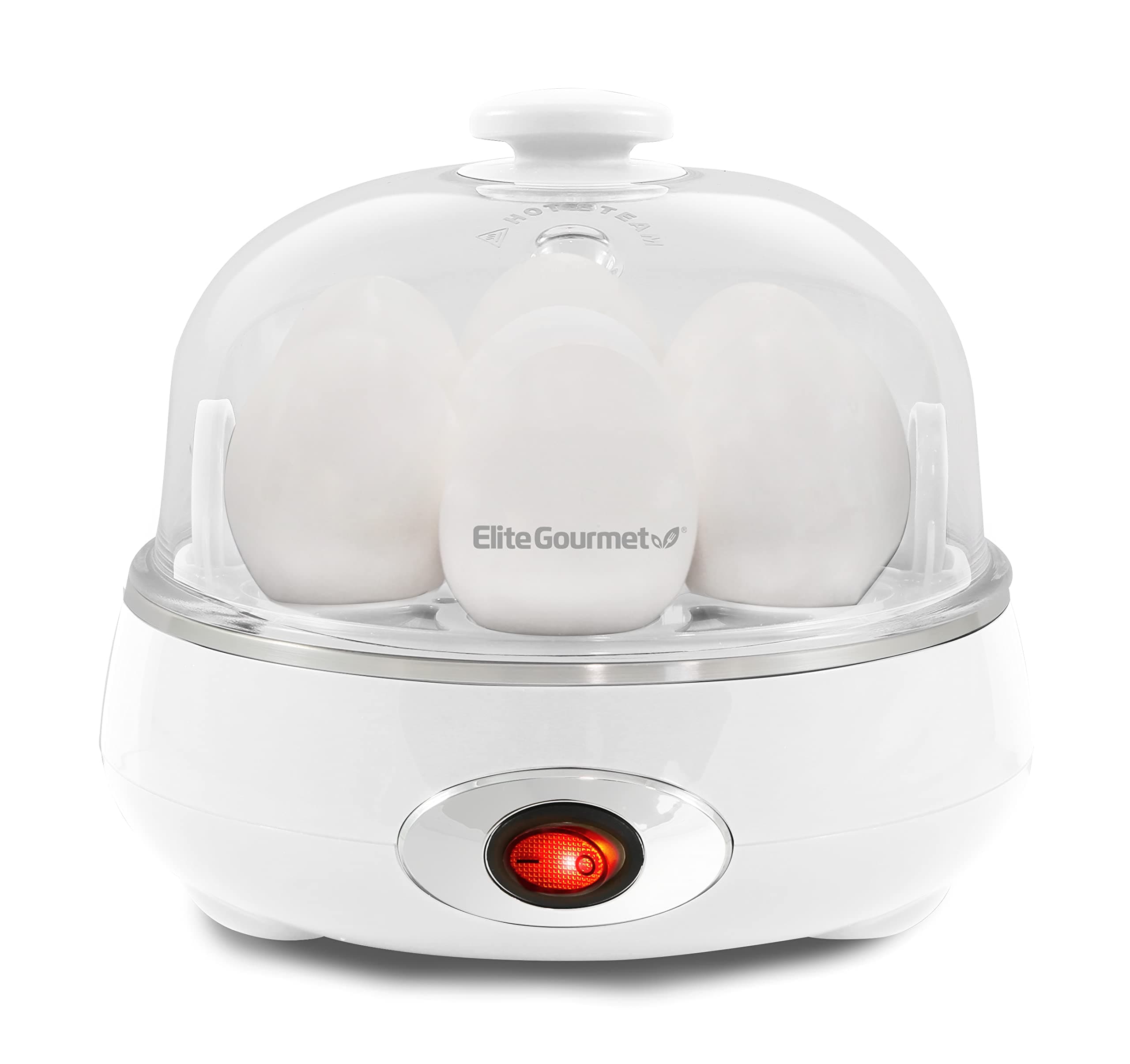 Elite Gourmet EGC007CW Rapid Egg Cooker, 7 Easy-To-Peel, Hard, Medium, Soft Boiled Eggs, Poacher, Omelet Maker, Auto Shut-Off, Alarm, 16-Recipe Booklet, BPA-Free, Classic White