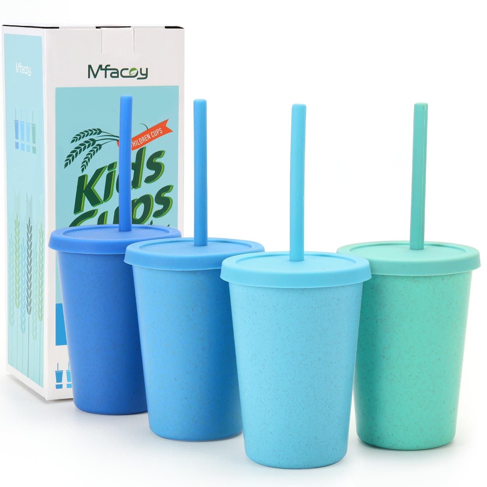 Mfacoy 4 Pack Wheat Straw Cups with Lid and Straws, 10 oz Unbreakable Kids Cup, Reusable Drinking Cups, Small Water Cup, Colourful Tumbler Cups for Kitchen, BPA Free, Dishwasher & Microwave Safe
