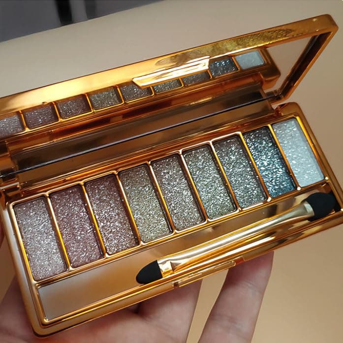 Glitter Eyeshadow Pallet Makeup Sets, 9 Colors Shimmer Sparkle Eyeshadow Palette Diamond Bright Makeup Shimmery Sparkly Glittery Highly Pigmented Waterproof Long-lasting Eye Shadow Palette