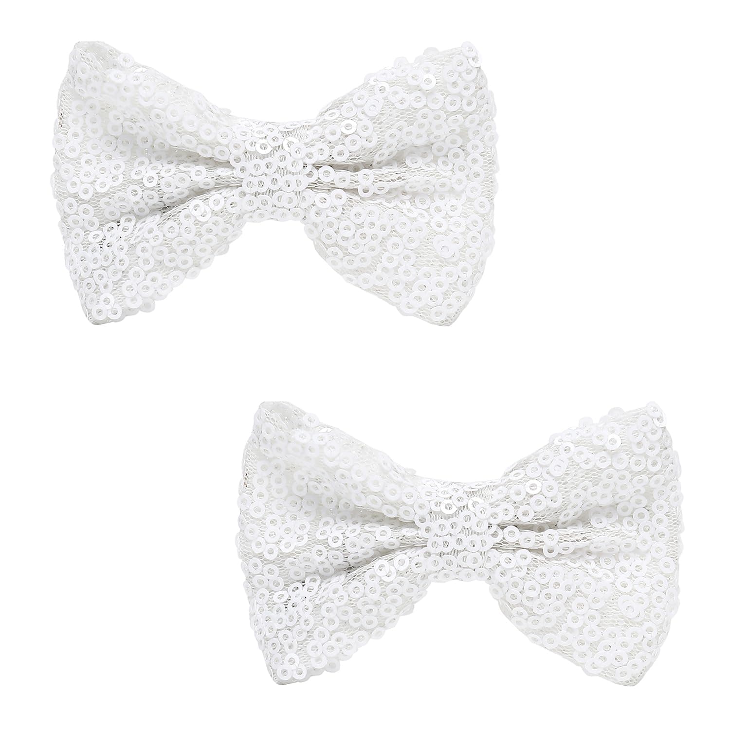 Love Fairy 3-Inch Glitter Bow Hairpin - Sparkling Sequin Bow Tie Hair Clip for Girls,Teens, and Women (White)