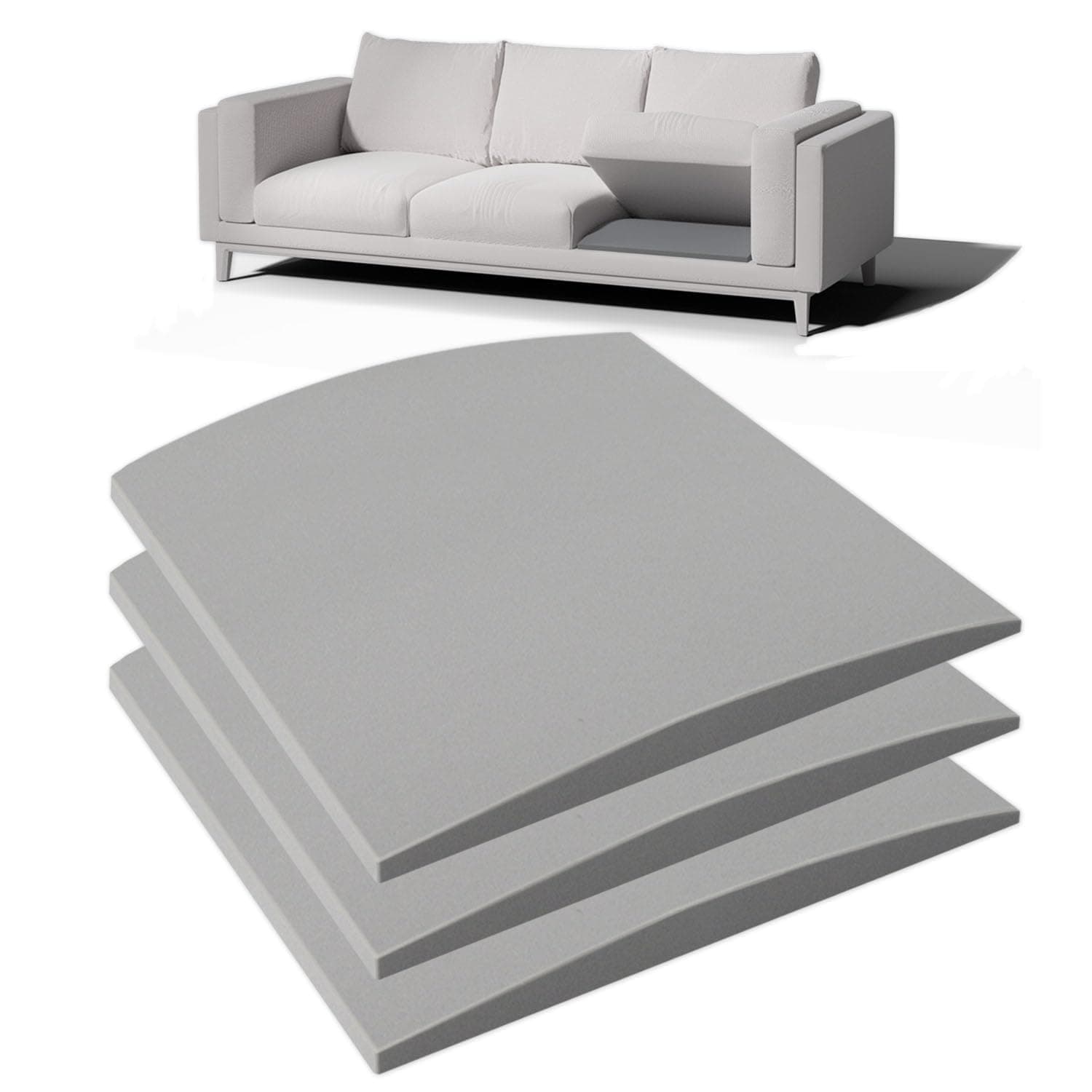Spongiduits Couch Cushion Support for Sagging Seat - 22" x 22" High-Density Curved Foam Sofa Cushion Support Board, Couch Supporter for Under The Cushions, Grey Set of 3