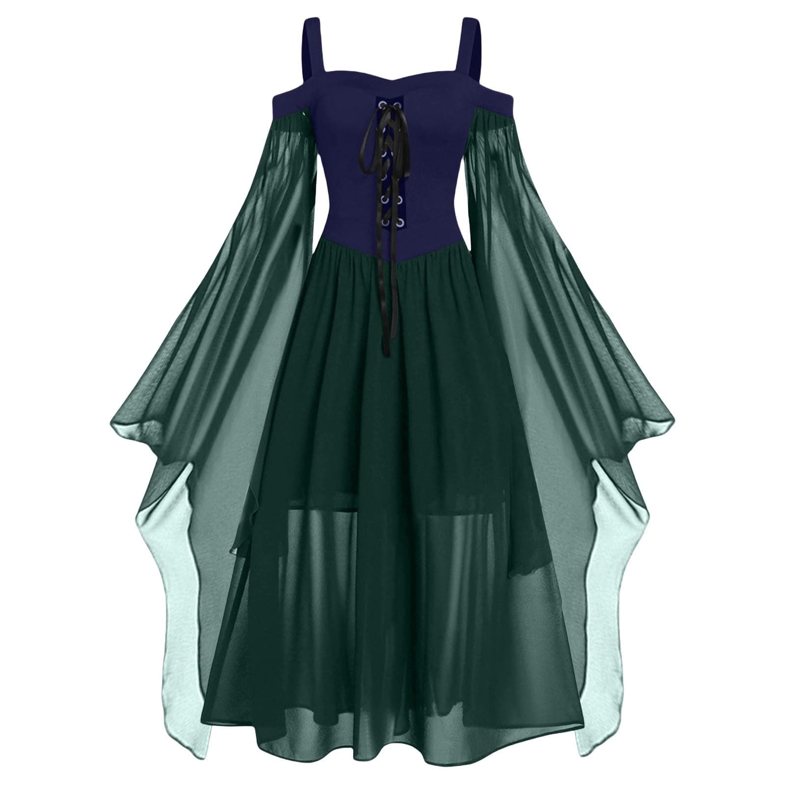 Nuoke Gothic Clothes for Women Halloween Costumes 2025 Women's Butterfly Sleeve Sexy Lace Gothic Medieval Dress Wine