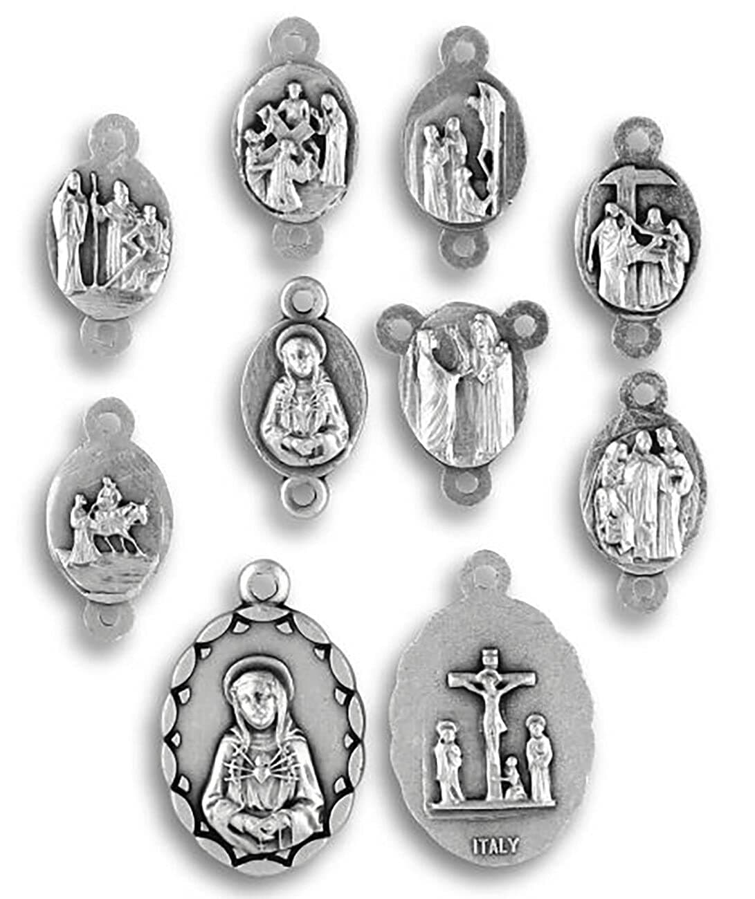 Caritas et Fides Seven Sorrows Medals Set of 8, Made in Italy - Rosary Parts to Make Seven Sorrows Rosary Seven Dolors, Height 11/16" to 1 1/6" Per Medal