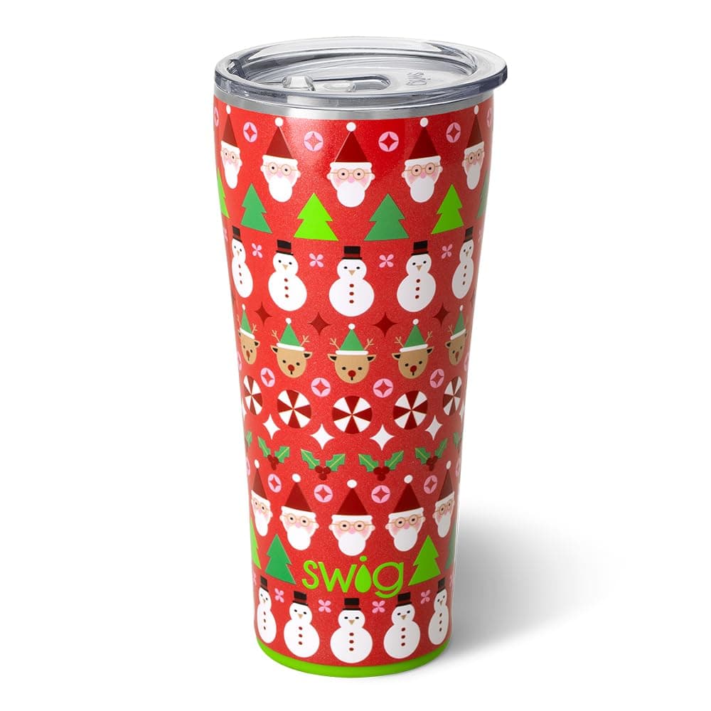 Swig Life 32oz Insulated Tumbler, Travel Coffee Tumbler with Lid, Cup Holder Friendly Travel Coffee Mug, Stainless Steel with Lid (Christmas Crew)