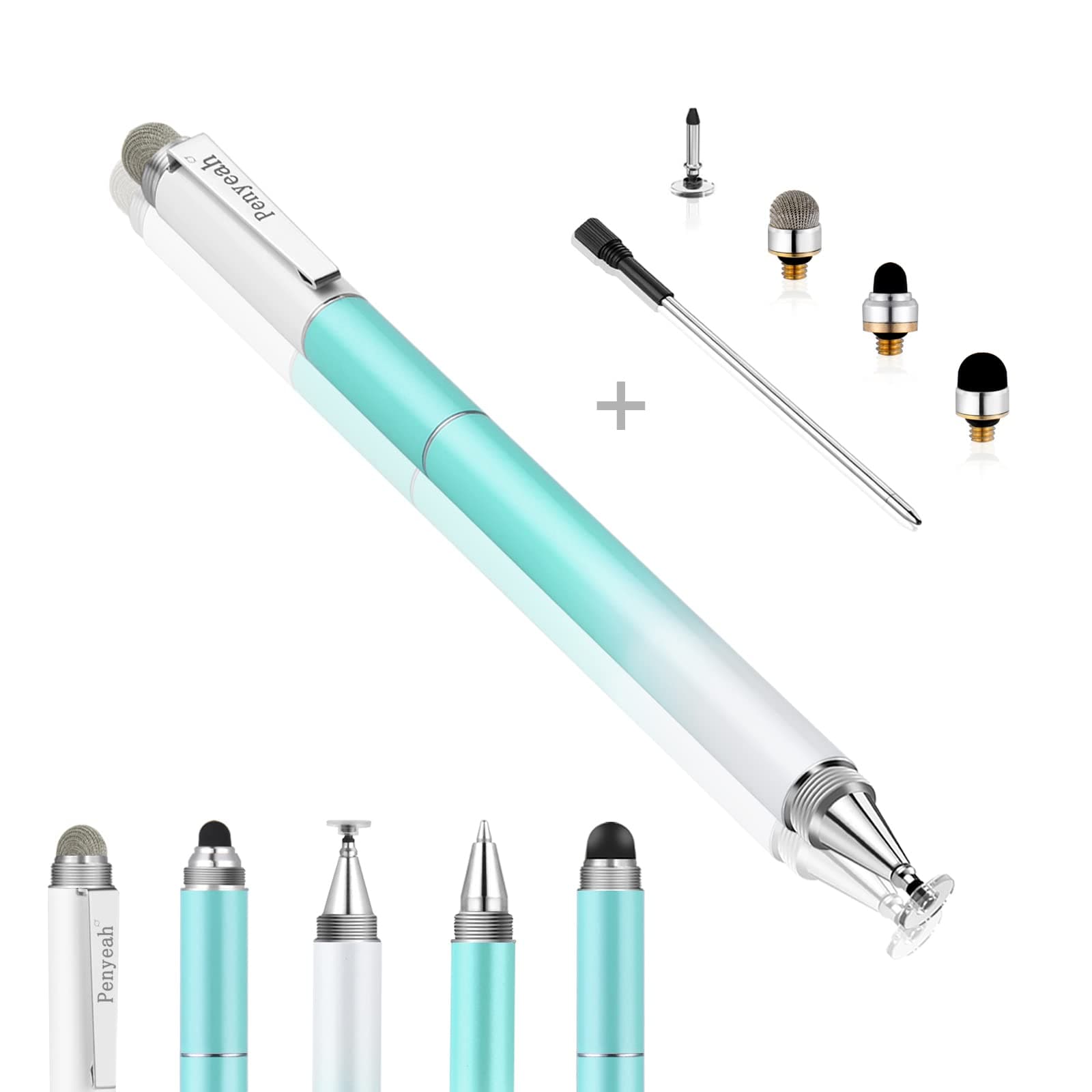 Penyeah Capacitive Stylus Pen 4-in-1, Rubber+Mesh+Disc+Ballpoint-Dream Blue