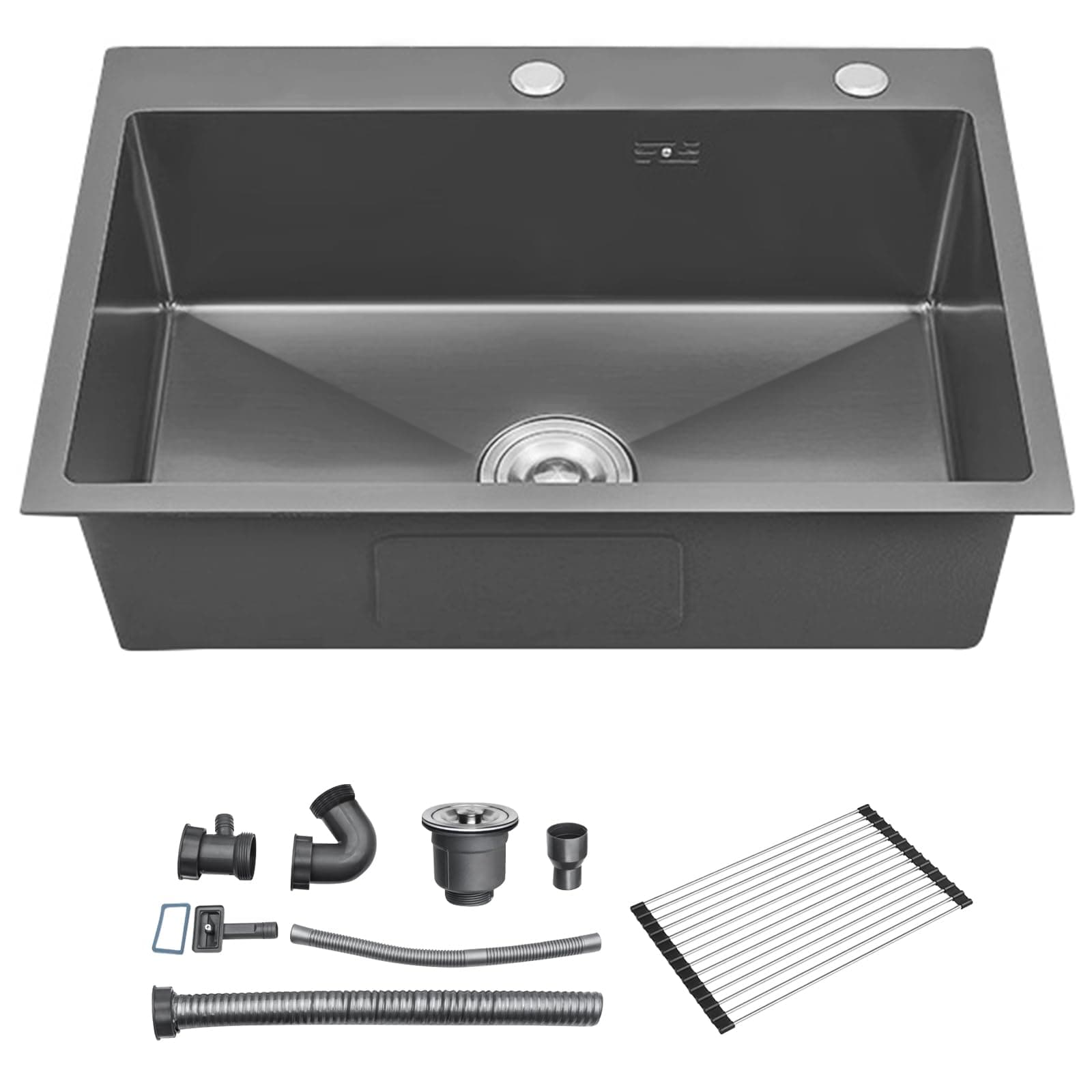 DuyviSteil 33 Inch Drop In Kitchen Sink, Top mount SUS304 Stainless Steel Nano Gunmetal Black Single Bowl Sink, Prep Kitchen, Bar 33 x 22 x 9 inch