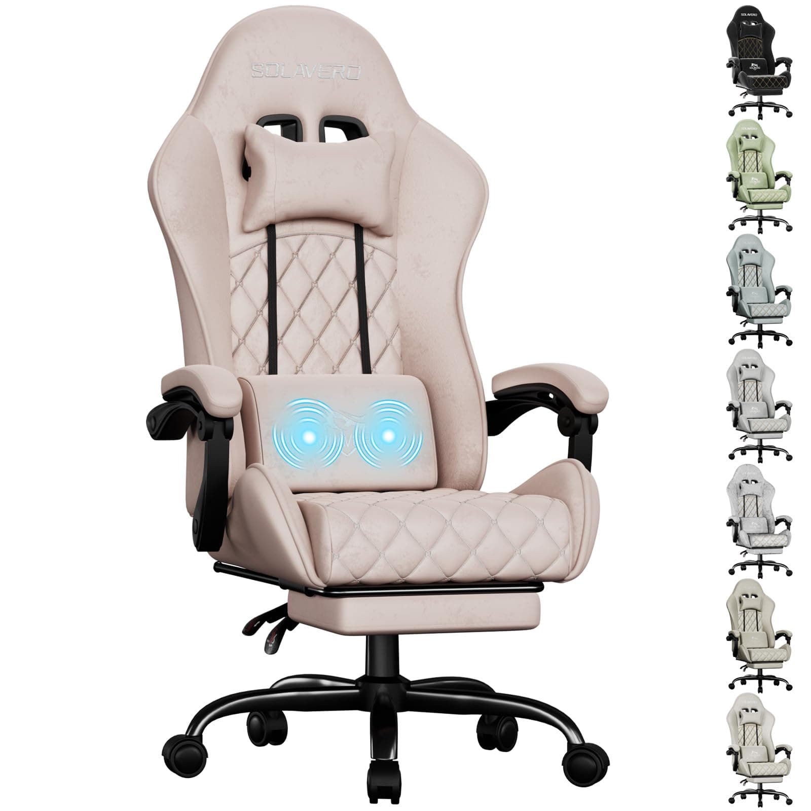 SOLAVERO Massage Recliner Gaming Chair with Footrest, Pink