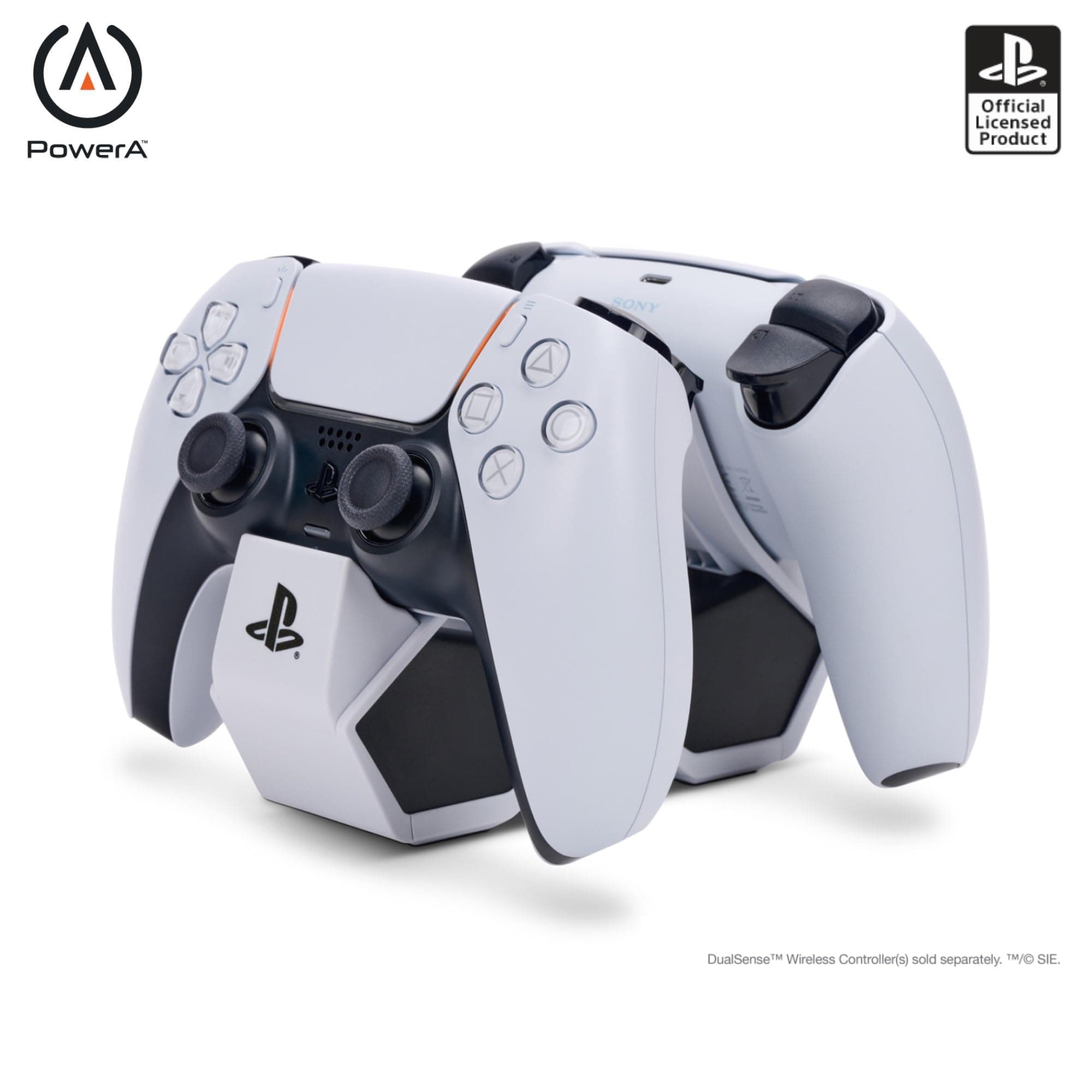 PowerA - Double Station de Charge pour 2 Manettes Sans Fil DualSense, Double Chargeur pour Manettes de Jeu Sony Playstation 5 (Gris/Noir)