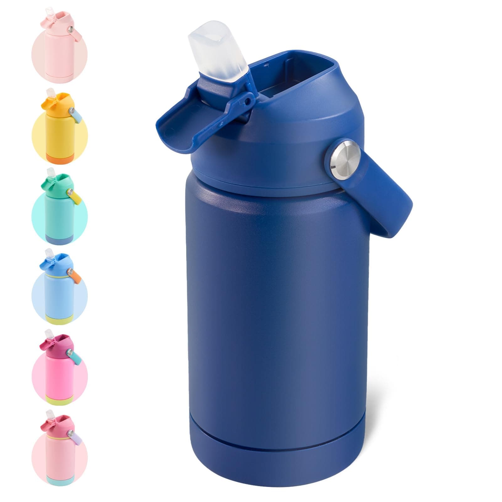 Kerilyn 12oz Kids Insulated Water Bottle, Leak-Proof Toddler Cup with Straws Lids, Kids Water Bottles for School Boys Girls, Stainless Steel Vacuum Insulated Bottle for Kid, BPA Free, Blue