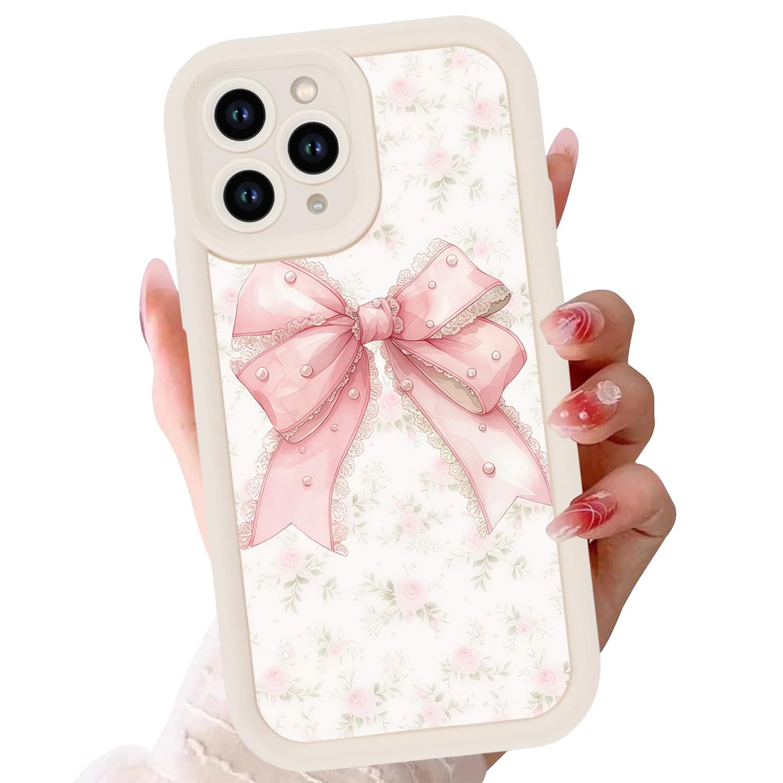 Aoldimu Pink Bow Phone Case for Samsung Galaxy A17 5G/4G 6,7", Aesthetic Cute Floral Ribbon Bowknot Girly Design Shockproof Soft Silicone Drop Protection for Women Girls Cover, White