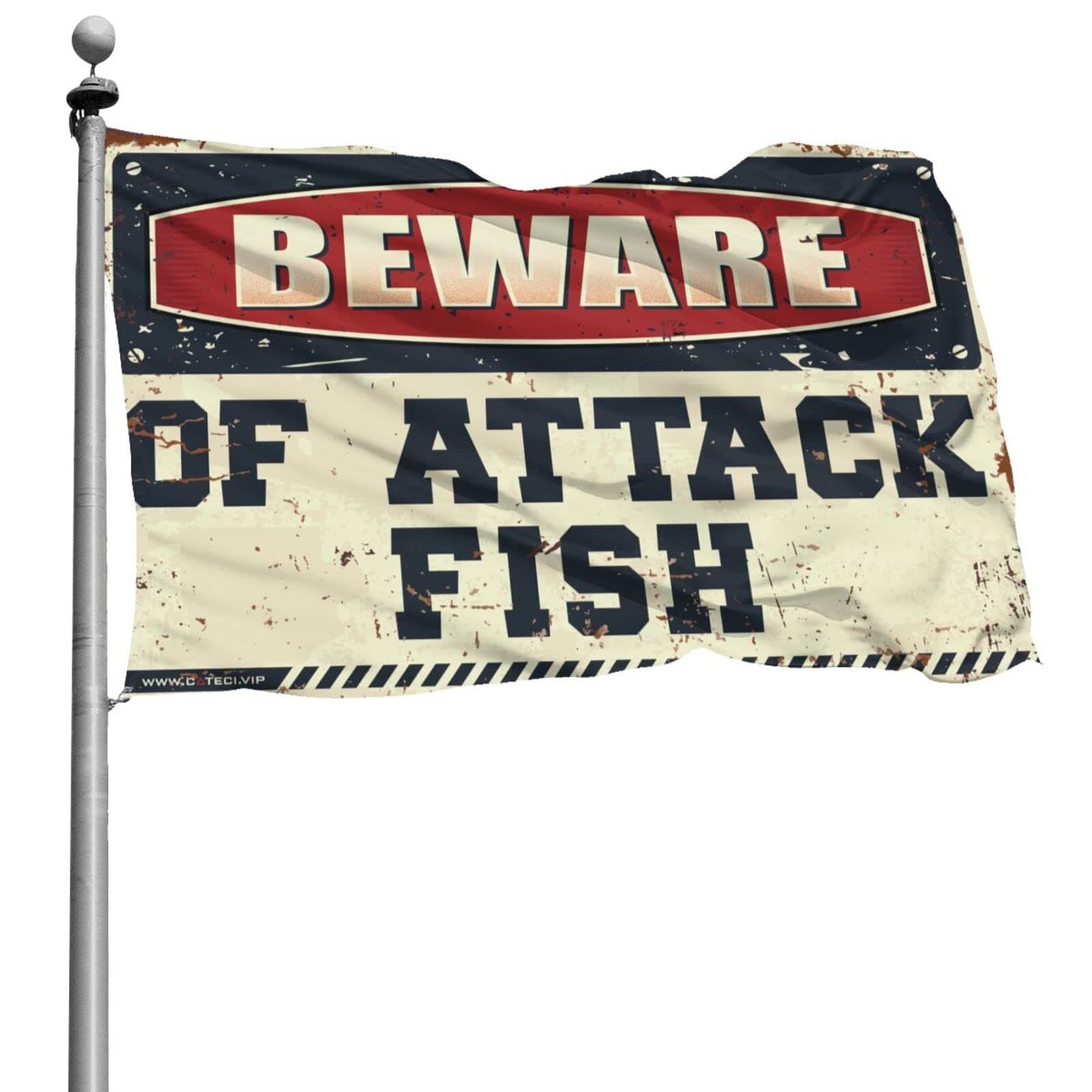 Men Cave Decor Beware Of Attack Fish Flag Flags Funny Boat Flag (Size : 60X90CM)