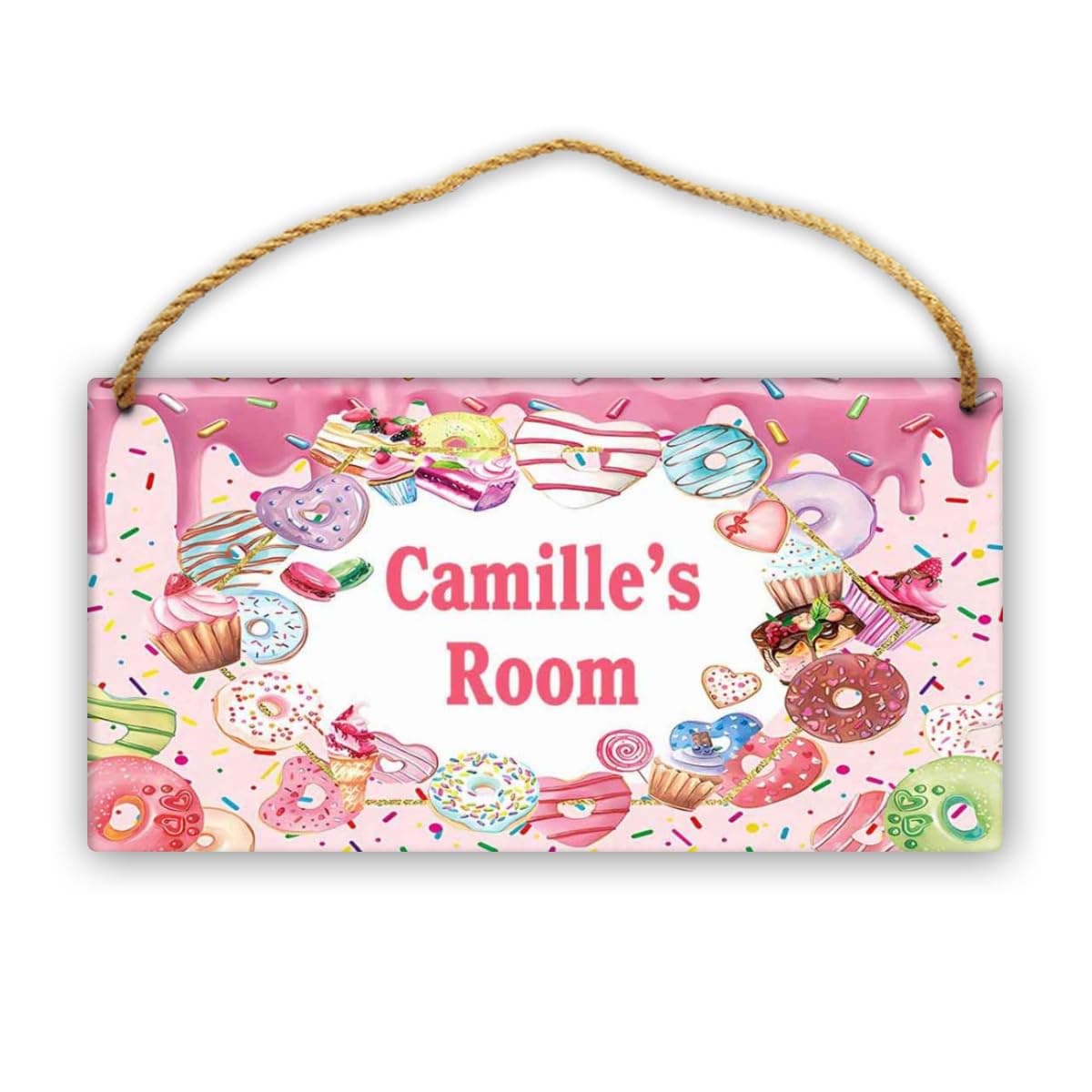 Personalized Donut Kids Room Door Sign Custom Name Boys Girls Bedroom Decor Plate Toddler Baby Nursery Wooden Art Wall Plaque