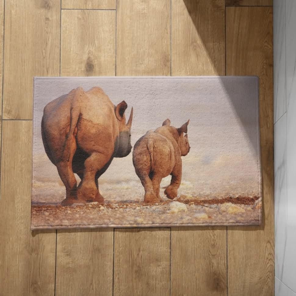 Ethereval Non Slip Dirt Trapper Door Mats Indoor Non Slip Bathroom Mat Set Rhino Africa Nature Landscape Doormats Cut To Size Outdoor Doormats 50x80cm