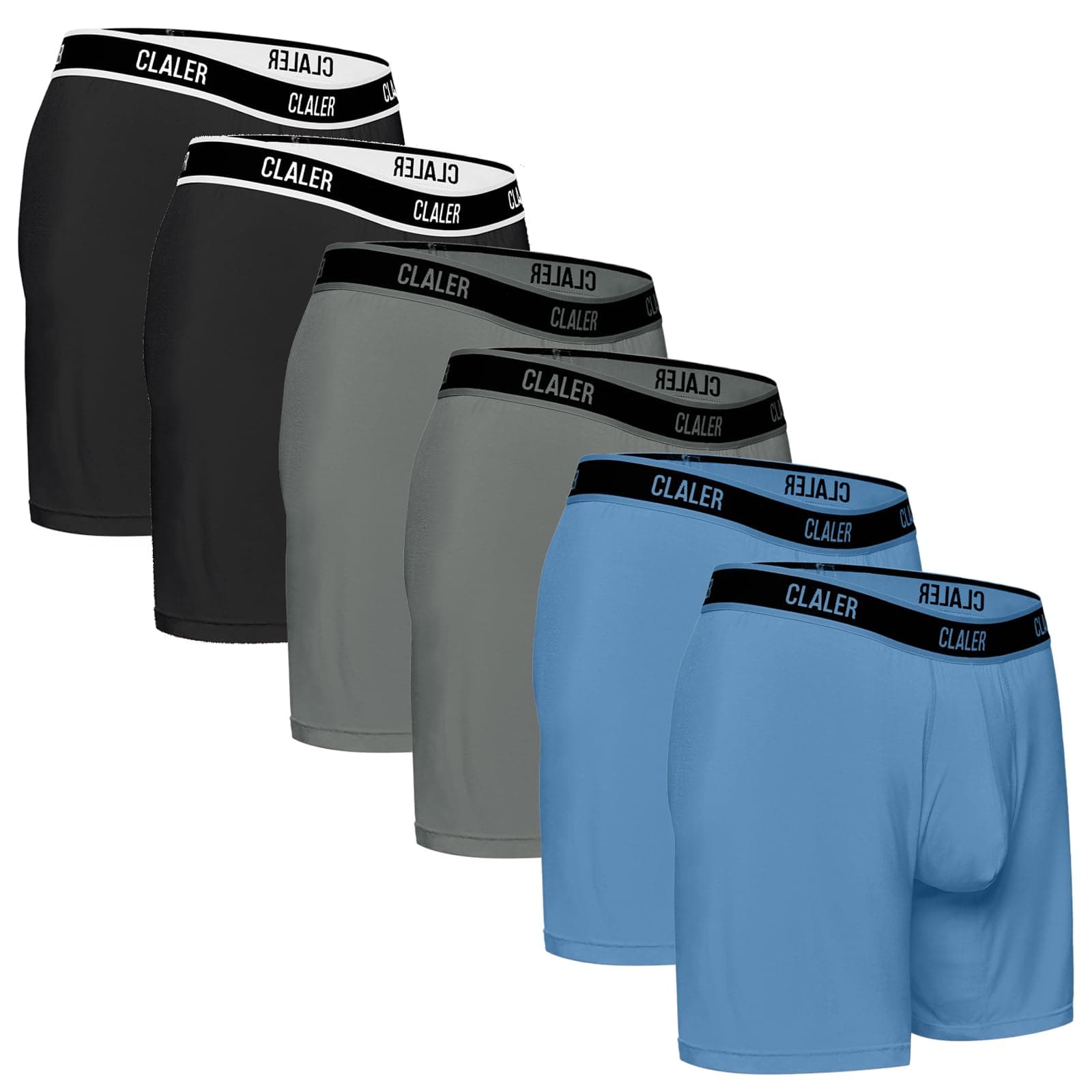 CLALER Bamboo Boxers Mens Anti Chafing Soft Comfortable Boxer Briefs Longer Leg - Mens Underwear Trunks- Moisture Wicking 6Pack(Black*2,Gray*2,Blue*2,S)
