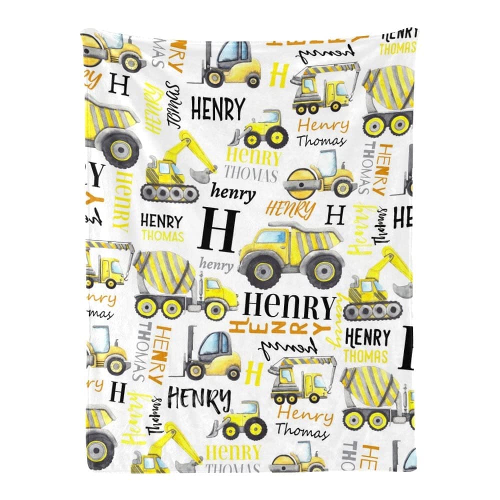 Dr.TOUGH Personalized Construction Truck Blanket - Dump Truck Baby Blanket with Name, Custom Baby Boy Blankets, Baby Blanket for Boys