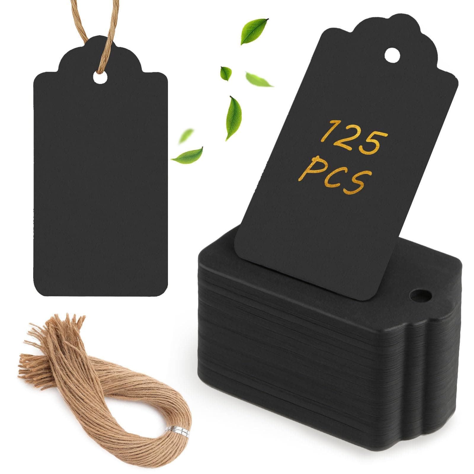 SALLYFASHION 125PCS Gift Tags with String Attached, 1.5X2.8 inch Black