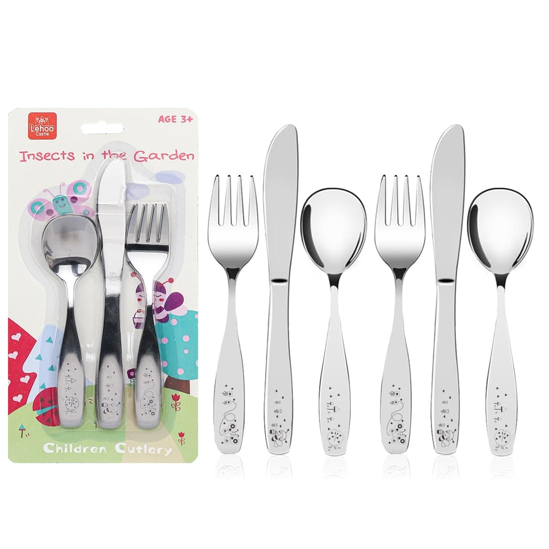 Lehoo Castle Kids Utensils Stainless Steel, Insect Silverware