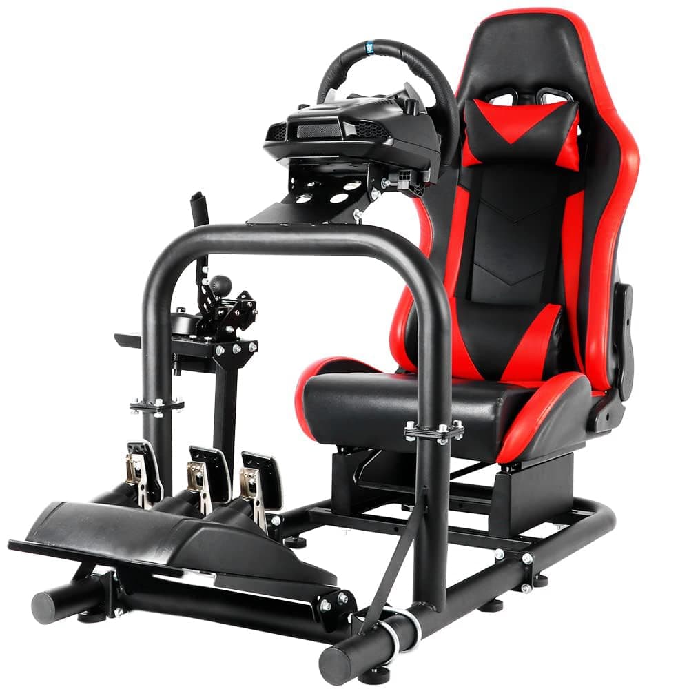 Dardoo Gaming Simulator Cockpit Adjustable Racing Wheel Stand with Red Seat