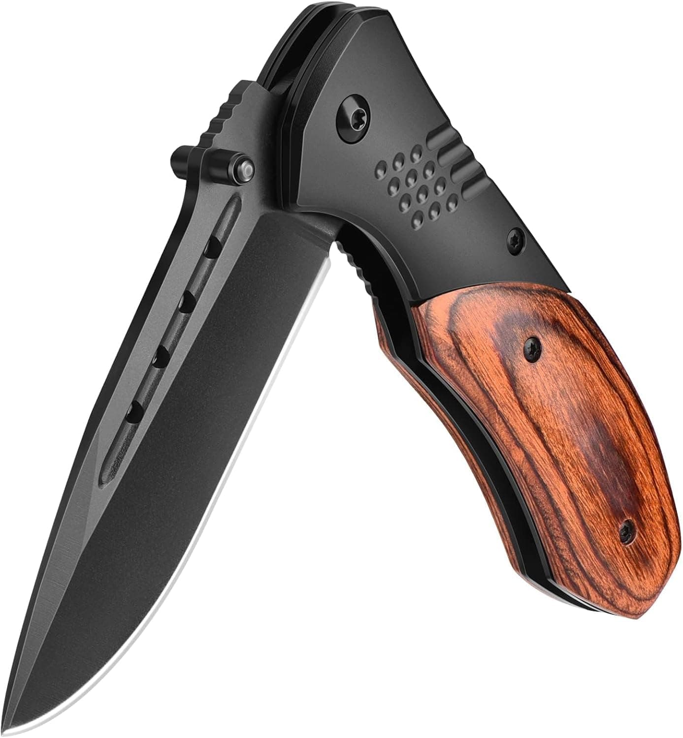 KEXMO Pocket Knife for Men, Wood Handle Folding Knives, Large, Black