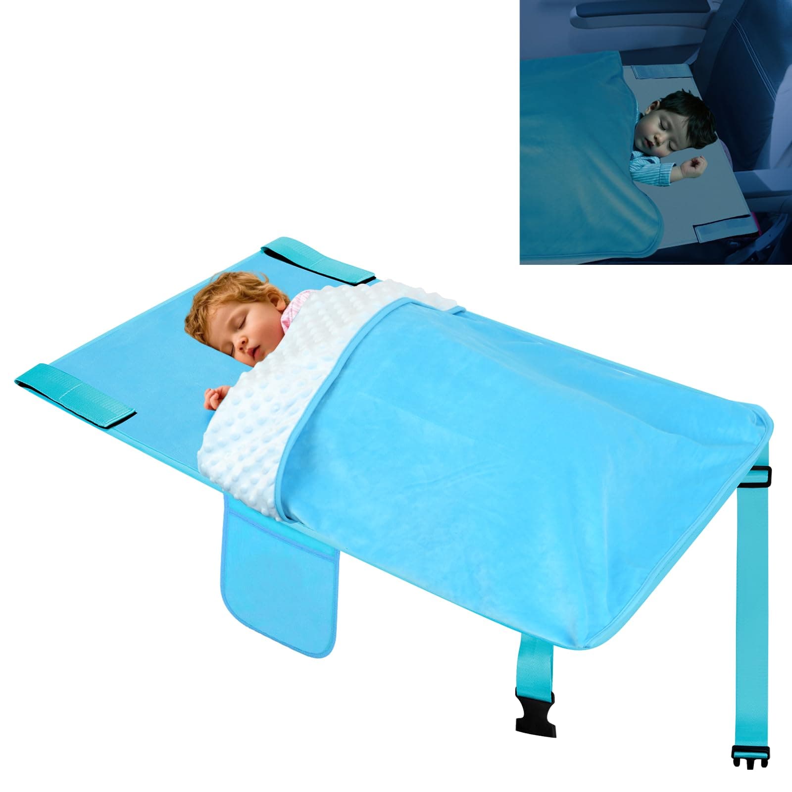 Untree Airplane Bed for Toddler with Blanket, Airplane Seat Extender for Kids, Baby Airplane Travel Essentials, Blue