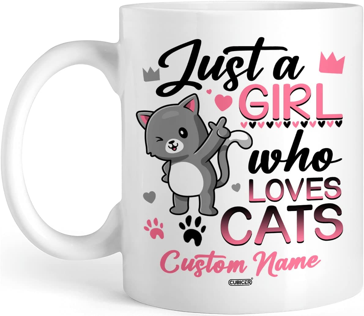 CUBICER Personalized White Ceramic Coffee Mug Cat Mugs With Sayings Customized Name Funny Novelty Cups Oz Glass Christmas Gifts For Pet Lovers Kids Friends Adults Women Cute Tea Cup 11 and 15 oz