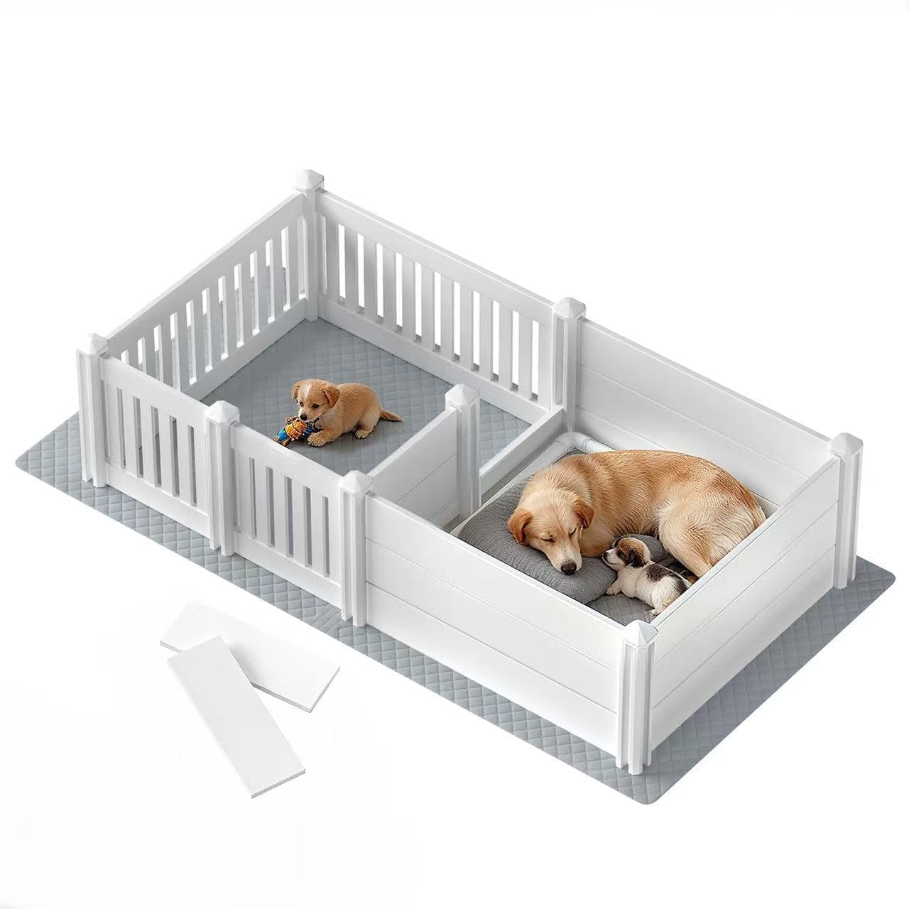 2 Room Whelping Box for Dogs Puppies,with Pig Rails, Adjustable Height Door