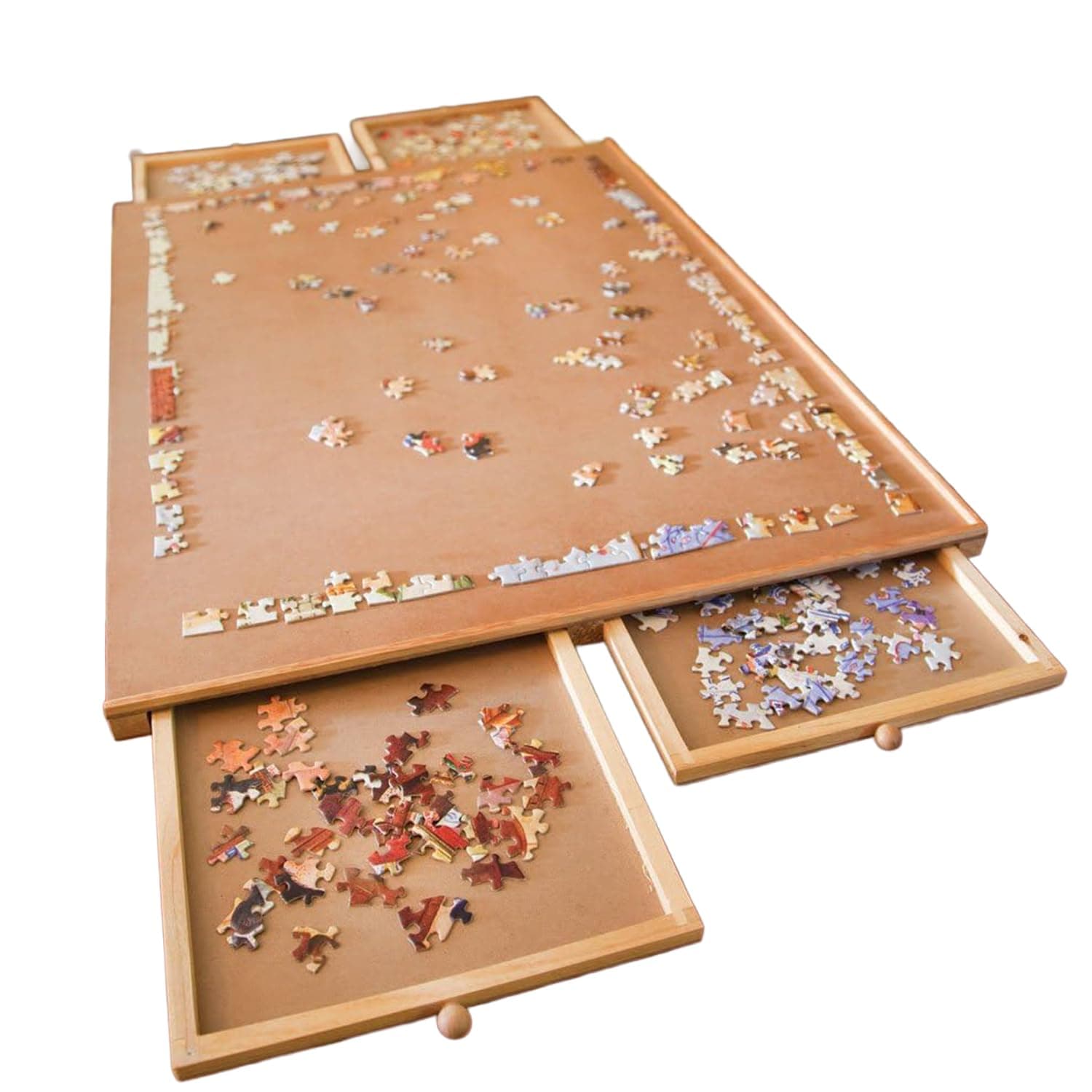 Bits and Pieces Puzzle Board with Drawers – 1000 Piece Jigsaw Puzzle Table Organizer –Wooden Puzzle Board for Adults, 76 cm x 57 cm Smooth Non-Slip Surface, Portable Puzzle Table with Sorting Trays