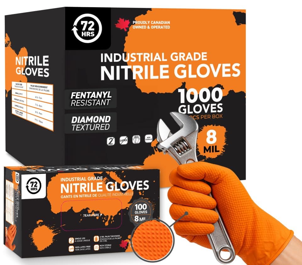 72HRS Nitrile Gloves - 8 Mil Orange Rubber Disposable Gloves(1000Ct, Small)