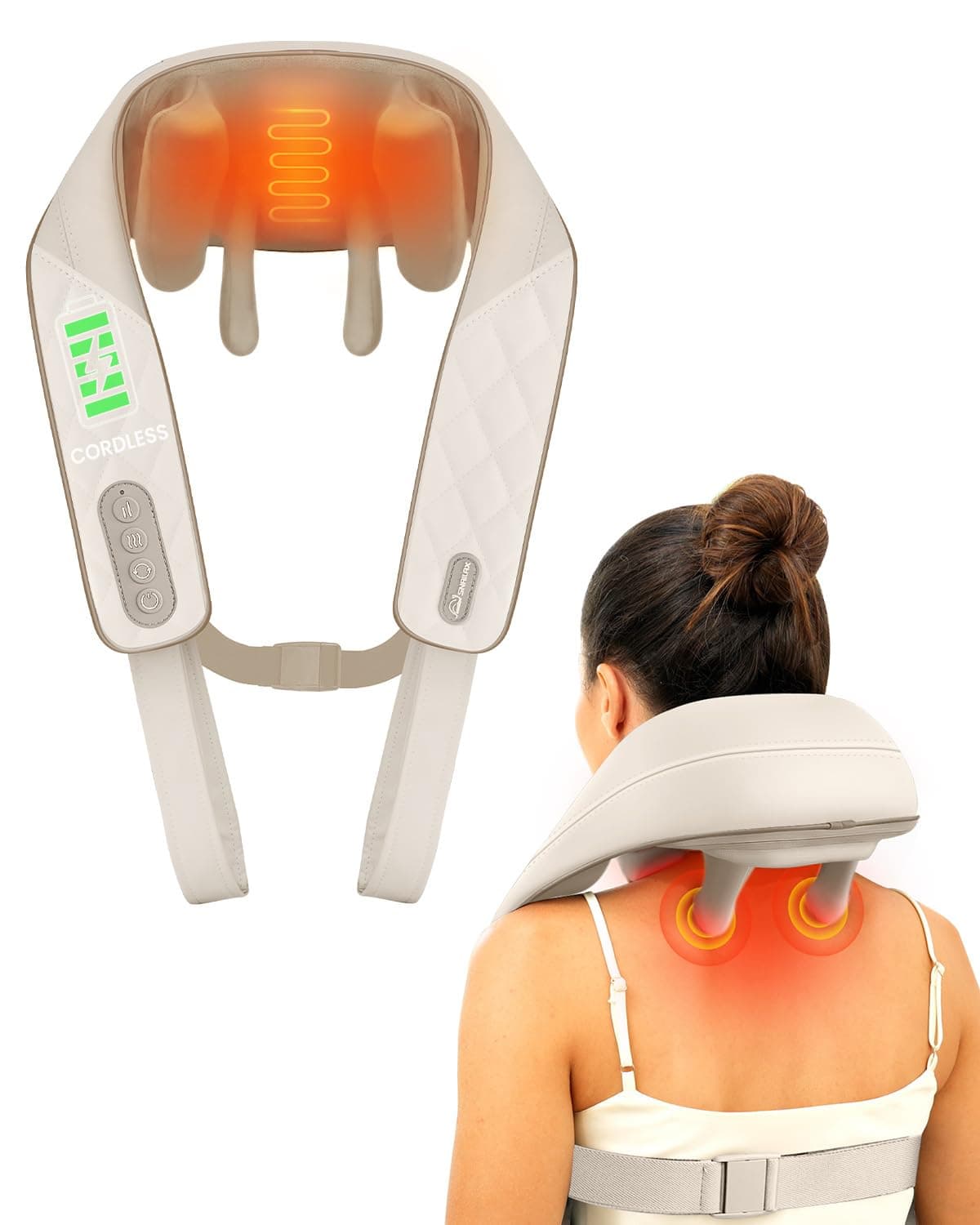 Cordless Neck & Shoulder Massager with Heat for Home Office Travel
