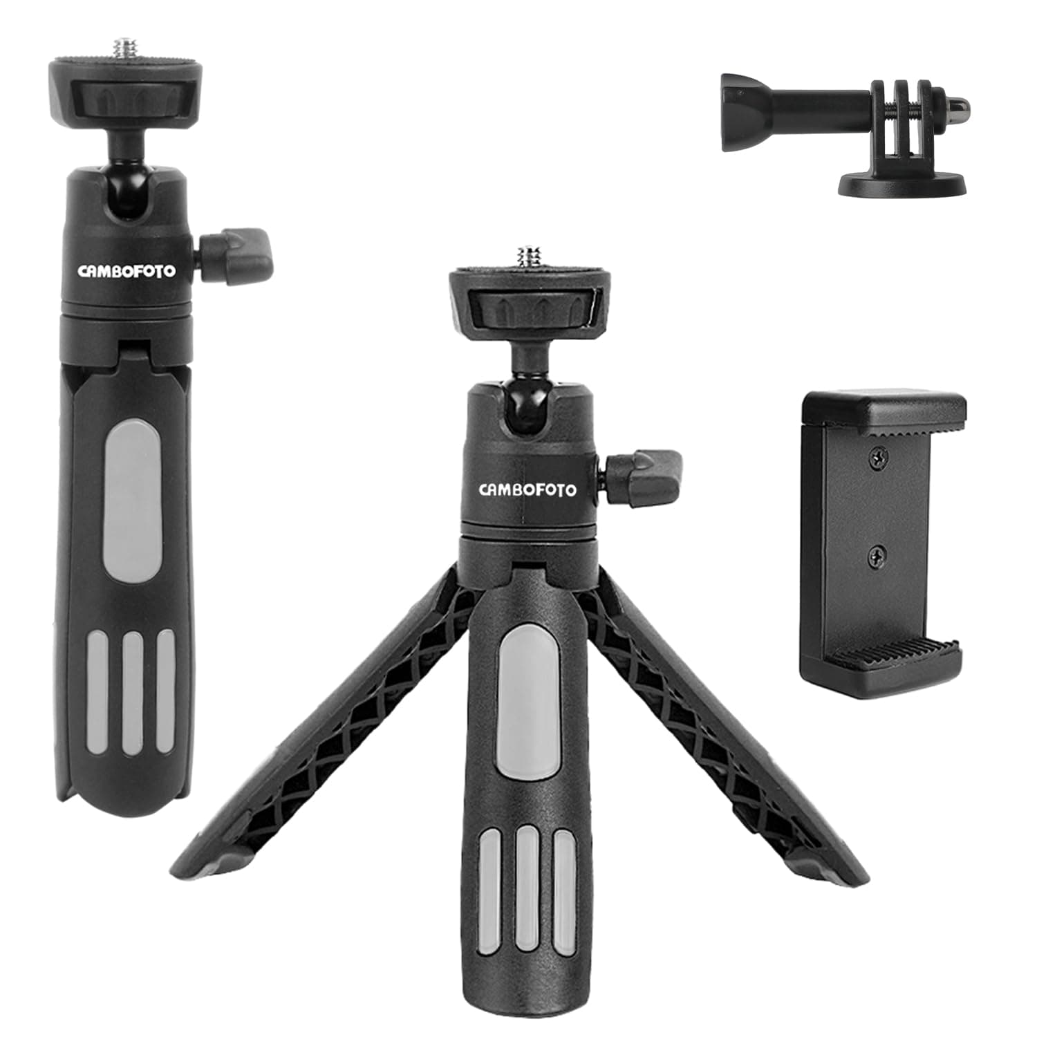 CAMBOFOTO M12 Mini Tripod, 2-in-1 Selfie Stick, 360° Ball Head, Phone&GoPro