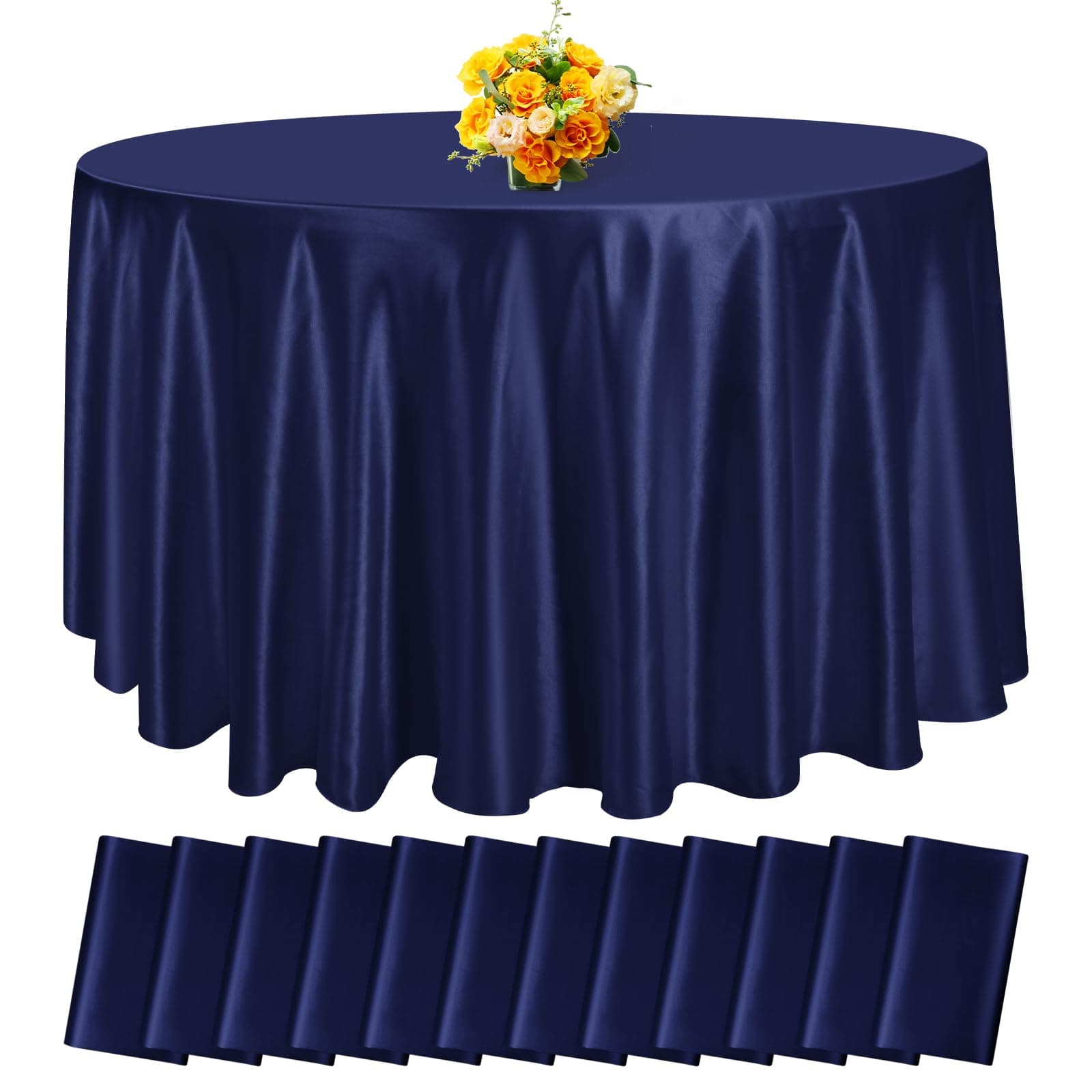 fani Navy Blue Satin Tablecloth,12 Pack 120 Inch,Round Table Cloth Silk
