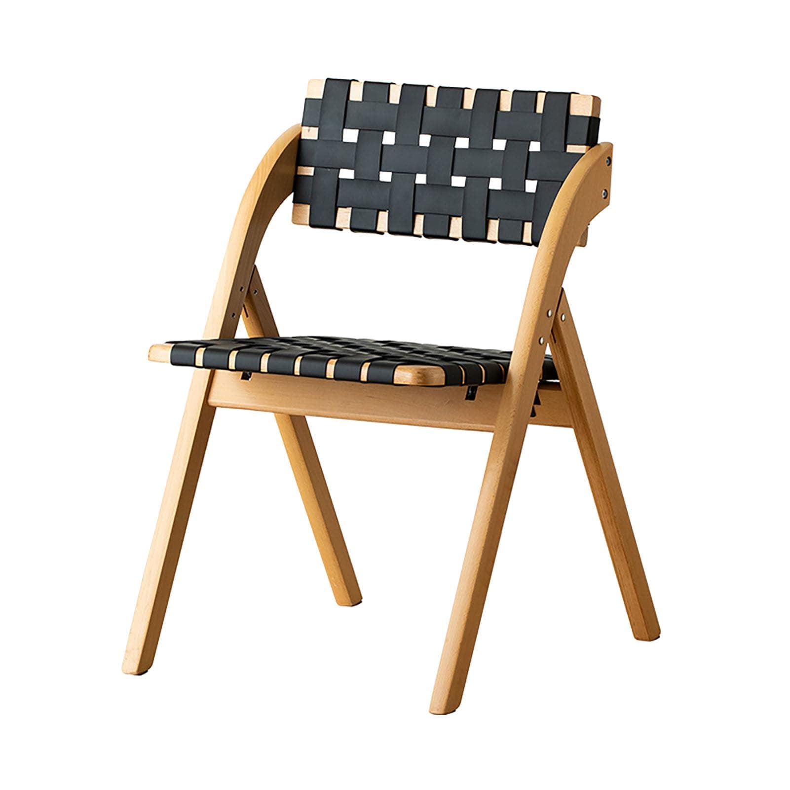 Set of 2 Folding Dining Chairs, Wooden Kitchen Side Chairs, Hand-Woven Leather Armless Chair, Farmhouse Folding Chairs for Small Space, Living Room, No Assembly (1 Pack, Black+Wood)
