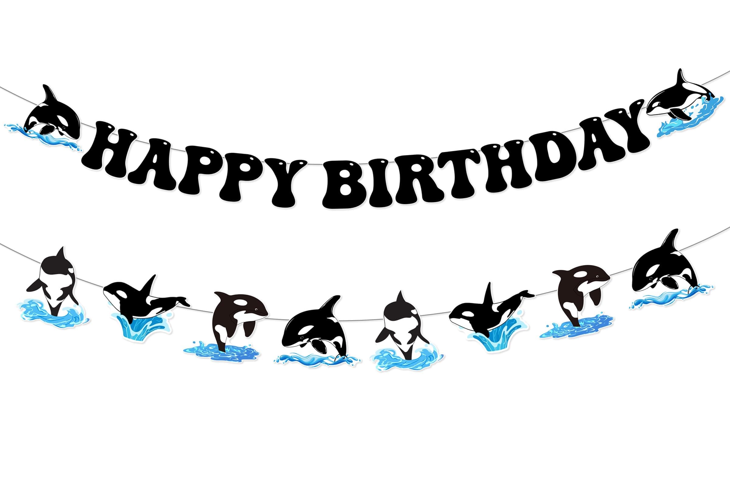 SHADOAMP Orca Birthday Party Decorations, Whale Theme Happy Birthday Banner Killer Whale Theme Ocean Whale Garland DIY Craft for Under The Sea Birthday Party Supplies