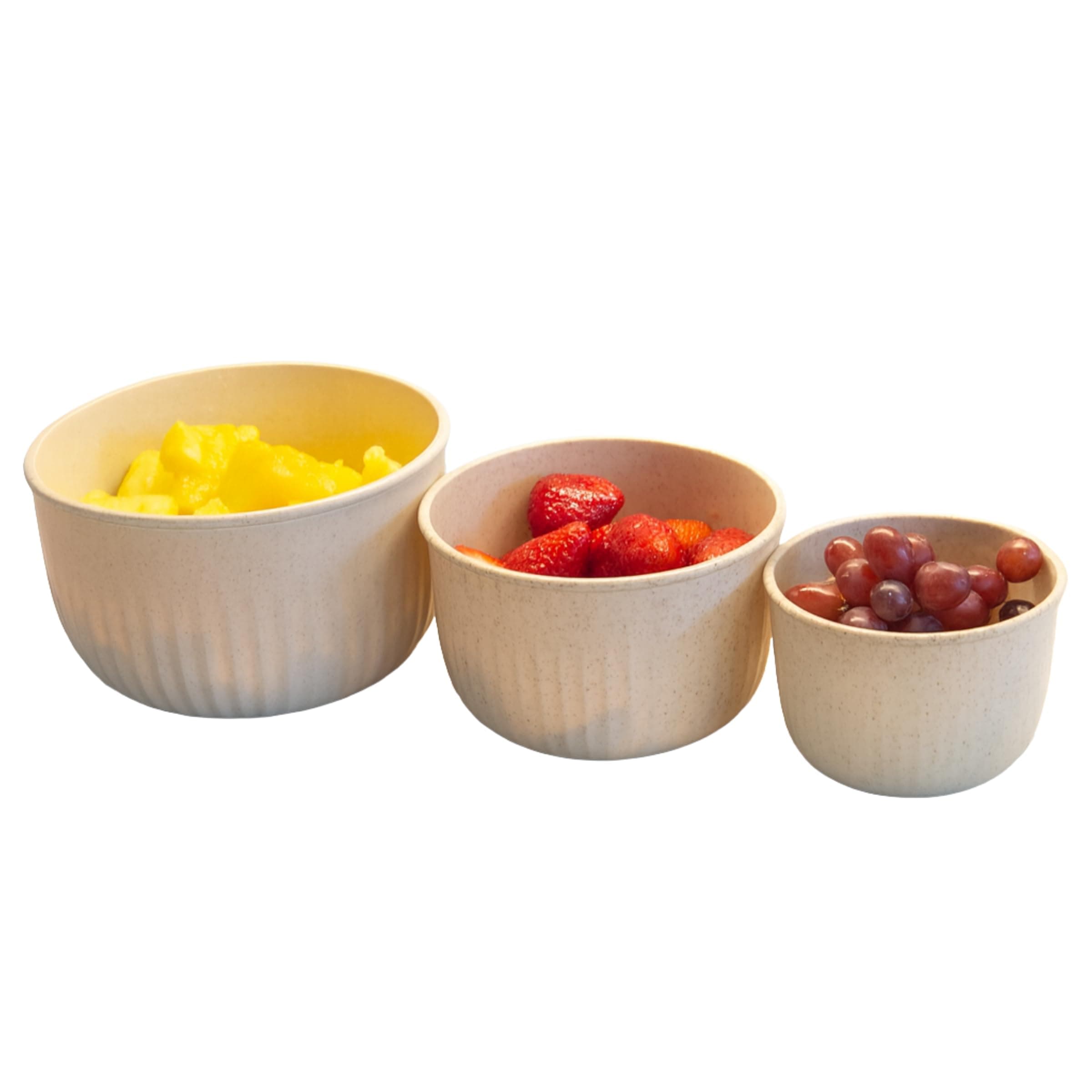 Classic Cuisine Set of 3 Bowls with Lids - Microwave, Freezer, and Fridge Safe Nesting Mixing Bowls - Eco-Conscious Kitchen Essentials (Beige), S, M, L