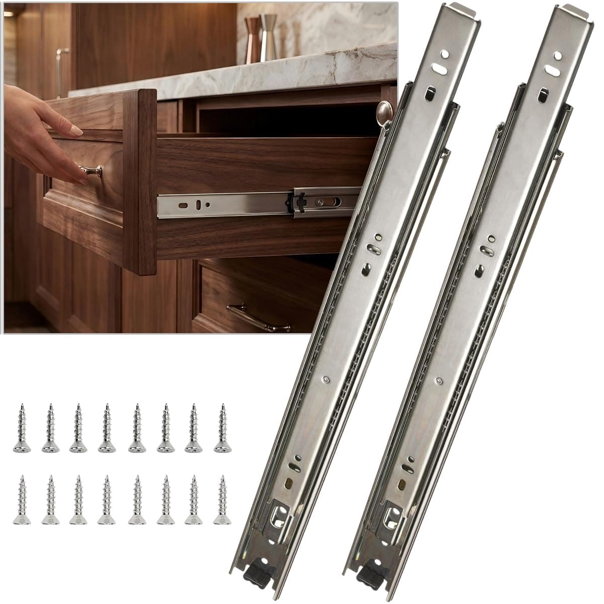 Full Extension Ball Bearing Drawer Slides, Side Mount 100lb, 18 Inch