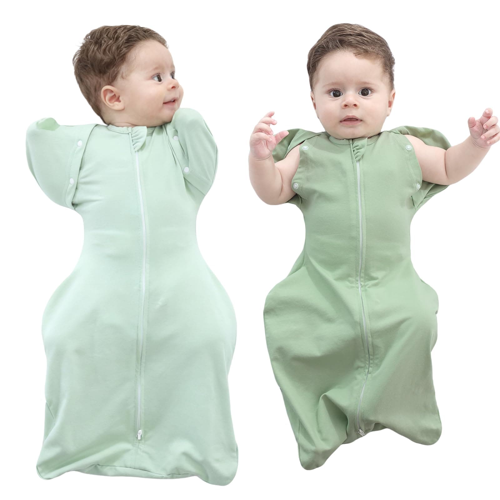 Baby Swaddle Sacks 2 Pack 3-6 Months, Arms Up Swaddles Cuff Removable Super Soft Cotton, 3-Way Transitional Sleeping Swaddling Sack Blanket, Arms-Free Sleep Bag 2-Way Zipper Snug Fit Newborn Boy Girl