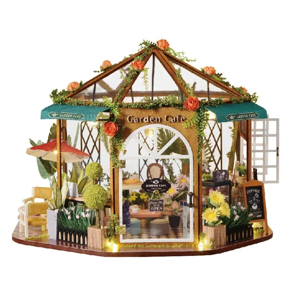 Wizardi Miniature Roombox Kit - Wooden Coffee Shop Dollhouse Kit