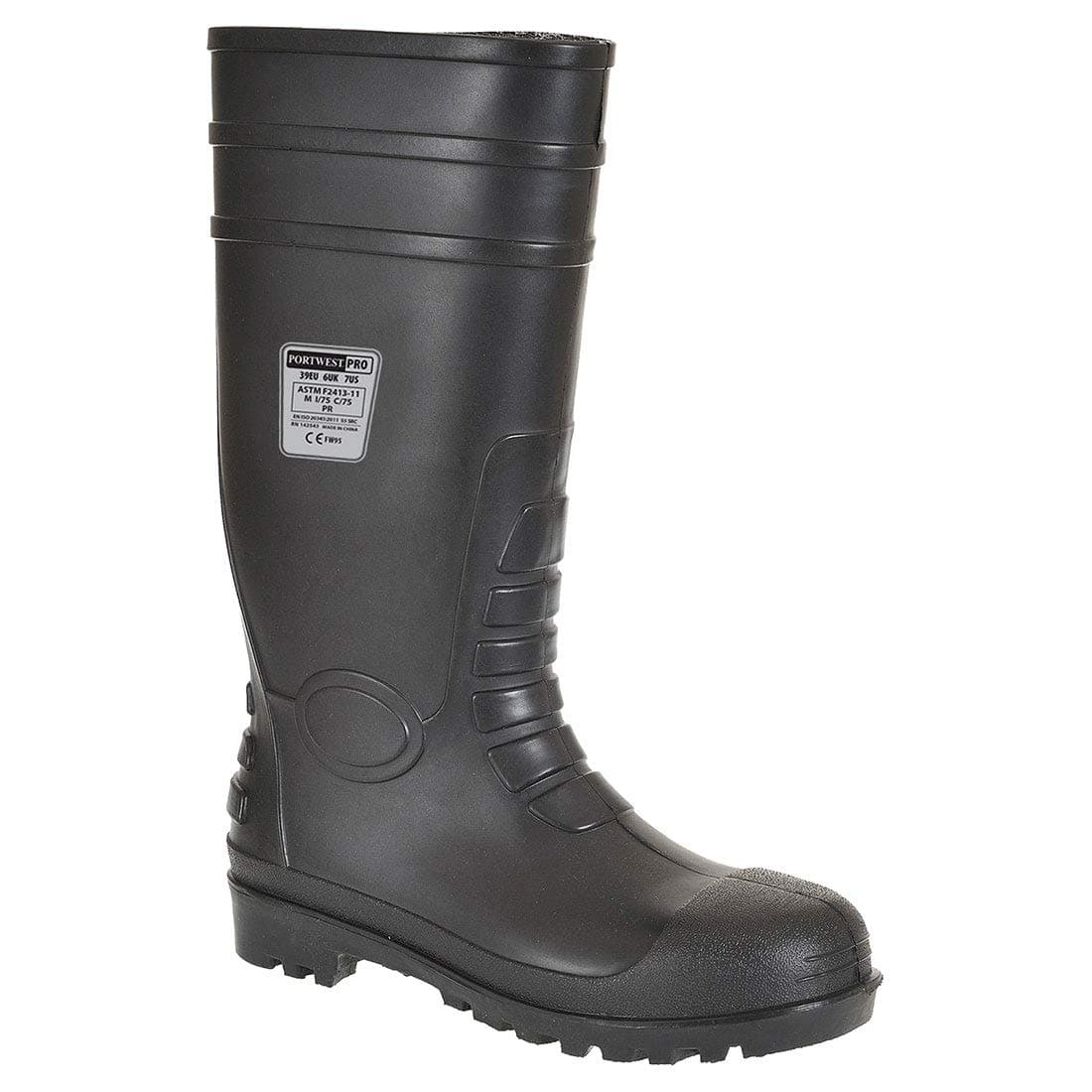 Portwest FW95BKR46 Safety PVC Wellington Rain Boot, 46/11, 11", Black