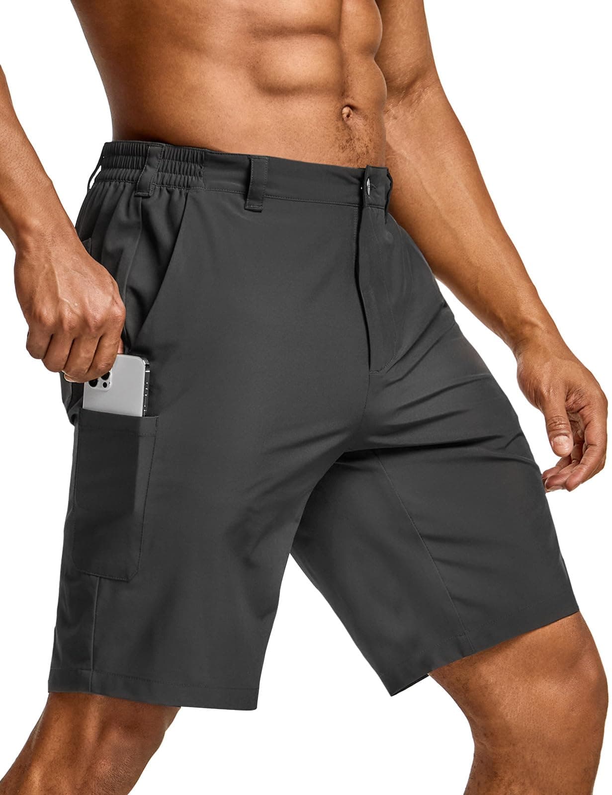 CQR Men's Hiking Cargo Shorts, Quick Dry Stretch Tactical Outdoor Shorts, Lightweight Camping Golf Shorts with Multi Pockets, Routine Charcoal, 32W x 10L