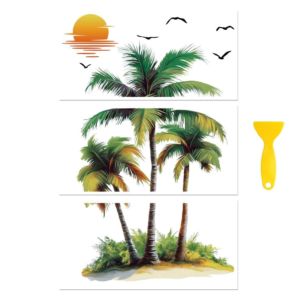 Peacoblue Rub on Transfer Decal Sticker for Furniture Craft Decor 6"x12" Palm Trees and Sunset, 3Pcs Waterproof UV DTF Transfer for Drawer Dresser Glass Porcelain Wood Wall Ornaments Plastic Window