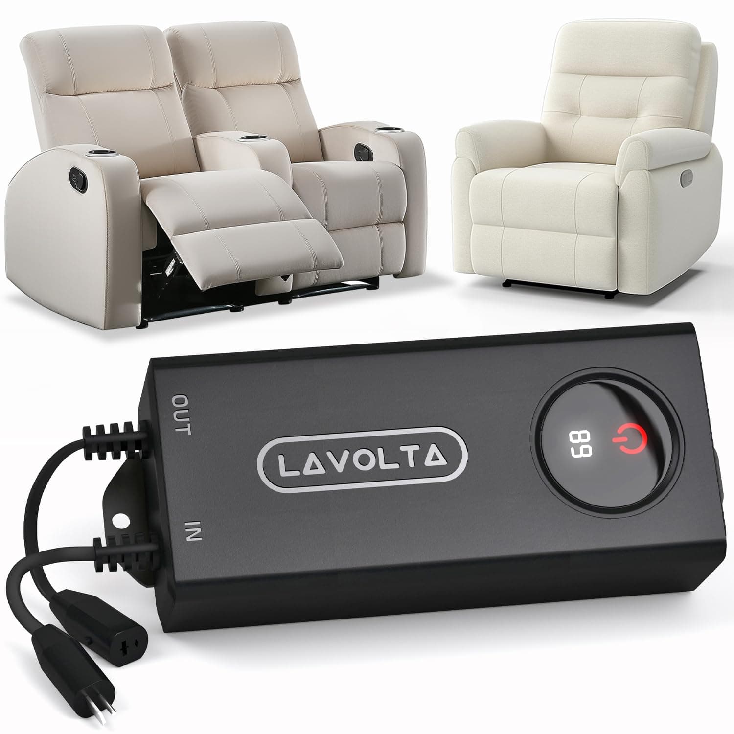 Battery Pack for Power Recliner - 2600 mAh Wireless Backup Charger for Reclining Furniture, Couch, Lift Chair, Electric Sofa - 2 Pin - Universal Rechargeable Power Supply