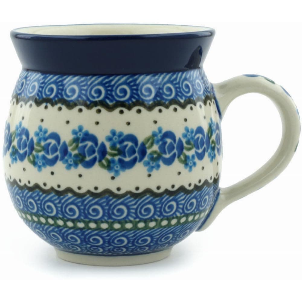 Polish Pottery 11 oz Bubble Mug Made by Ceramika Artystyczna (Blue Bud Sea Theme) + Certificate of Authenticity
