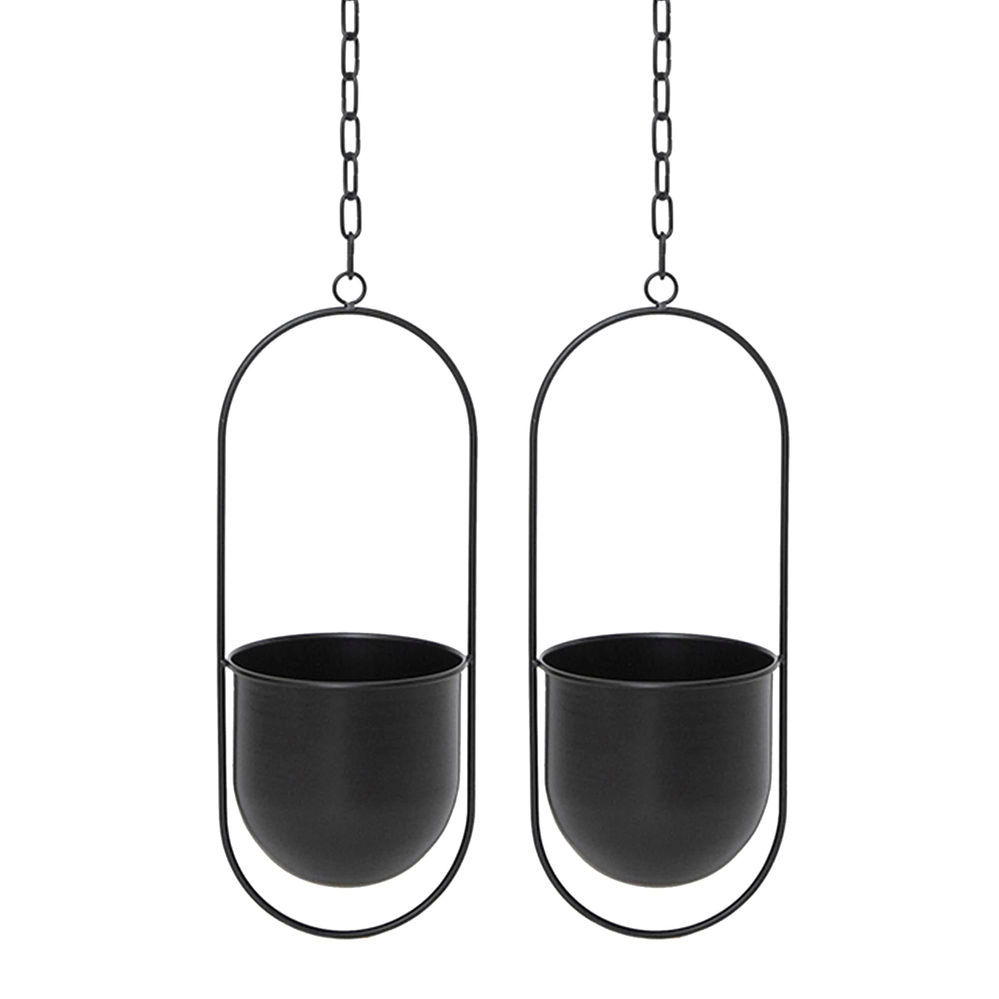 My Home My Living Matte Black Metal Oblong Hanging Planter with Chain Set/2