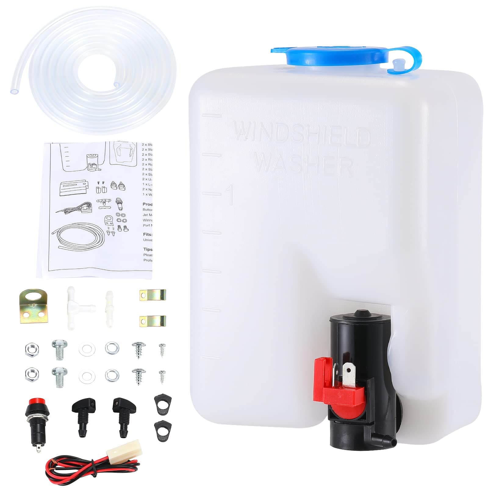 OFIG 12V Universal Car Windshield Washer Pump, Washer Fluid Reservoir Bottle Kit Windshield Tank with Pump Jet Button Switch