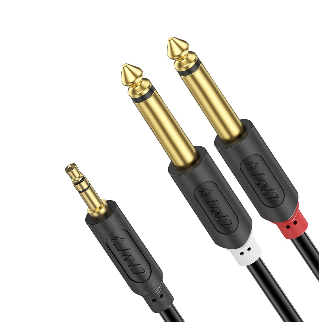 J&D 3.5mm 1/8 inch TRS Male to Dual 6.35mm 1/4 inch TS Male Mono Stereo Y-Cable Splitter with Gold Plated Audiowave Series for Amplifiers, Mixer, Audio Recorder, 3 Feet/0.9 Meter