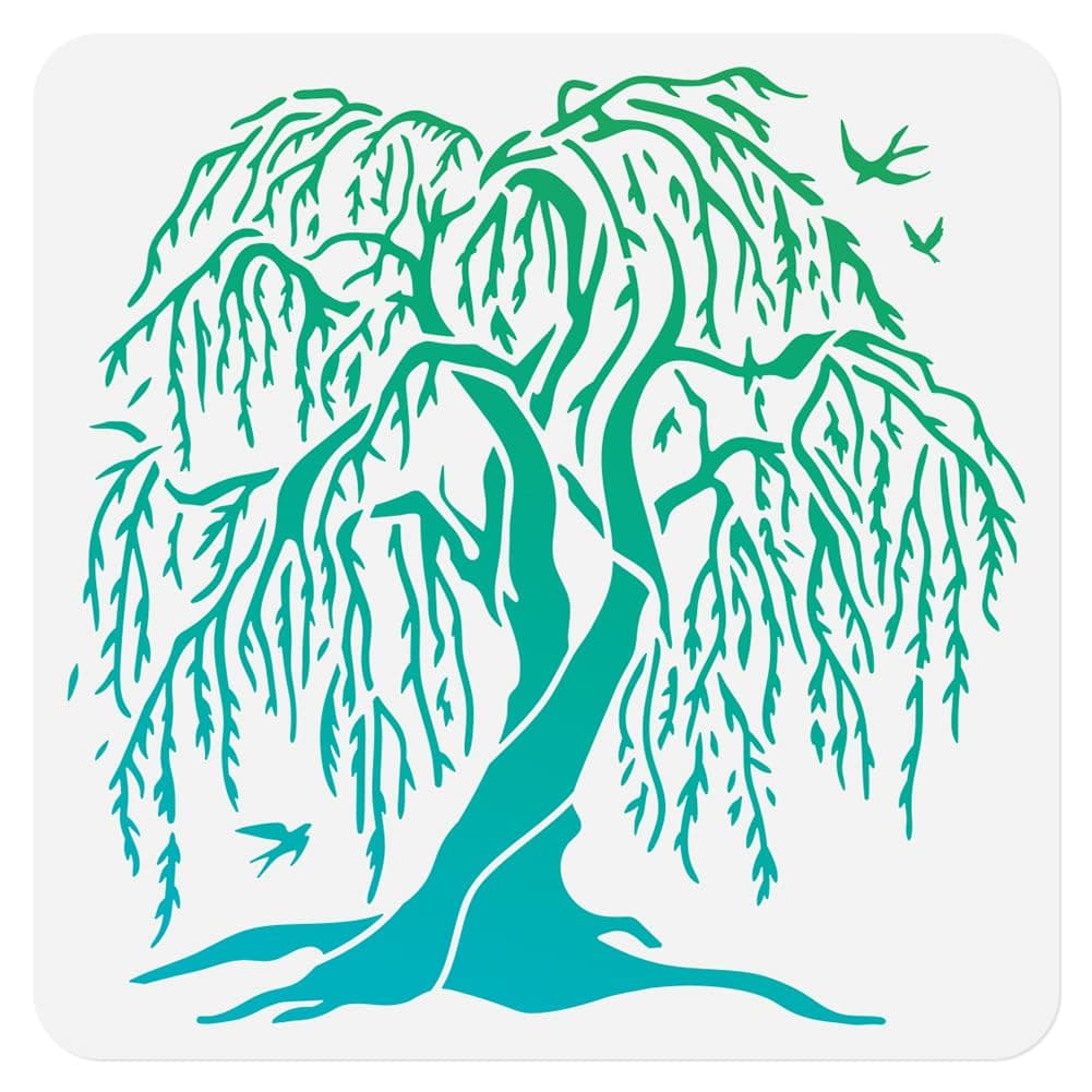 Willow Tree Stencil for Painting on Wall 30 x 30cm Reusable Plastic Craft Stencil for Painting on Wood Fabric Furniture, DIY Home Decor Stencil